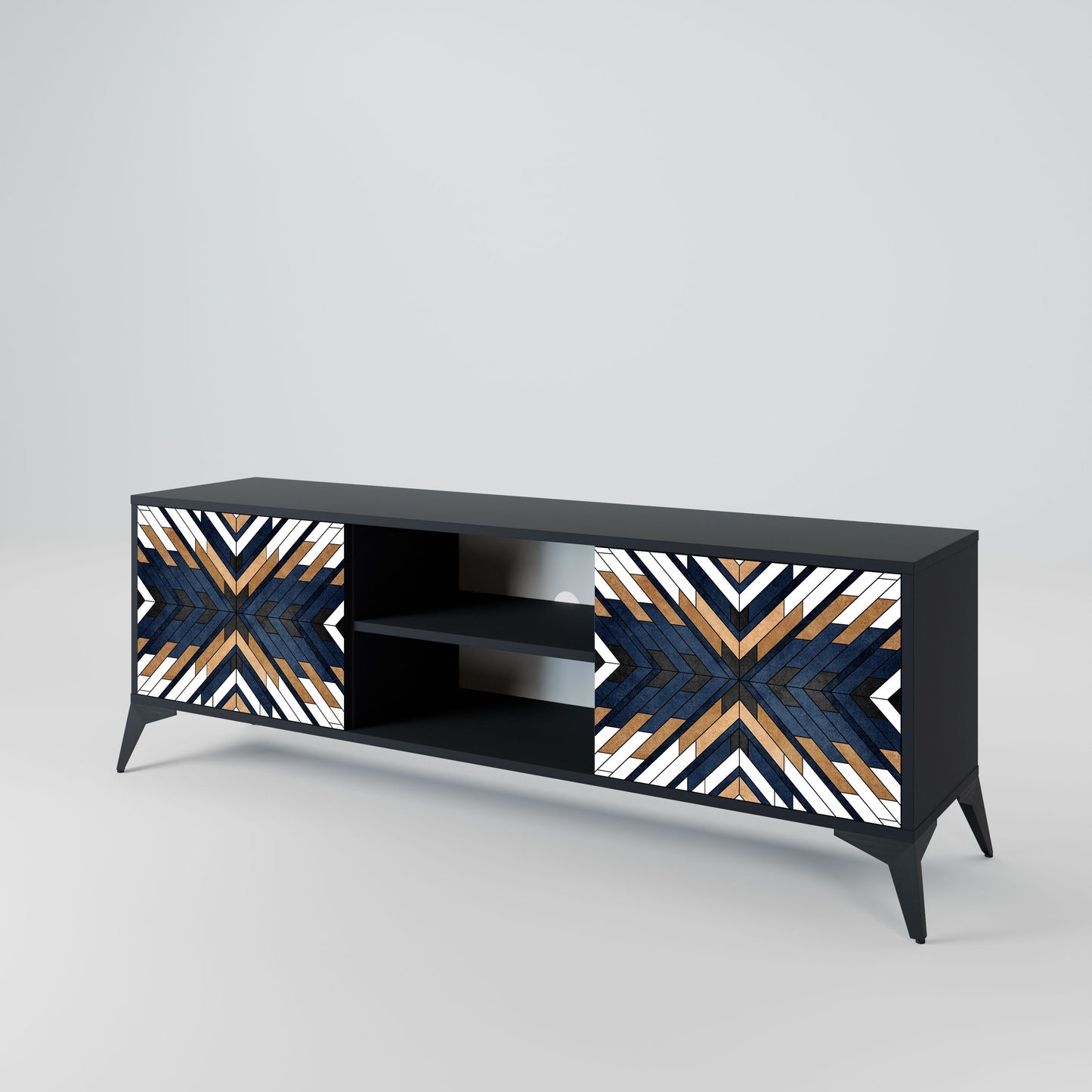 ARTFUL GEOMETRY 2-Door TV Stand in Black Finish