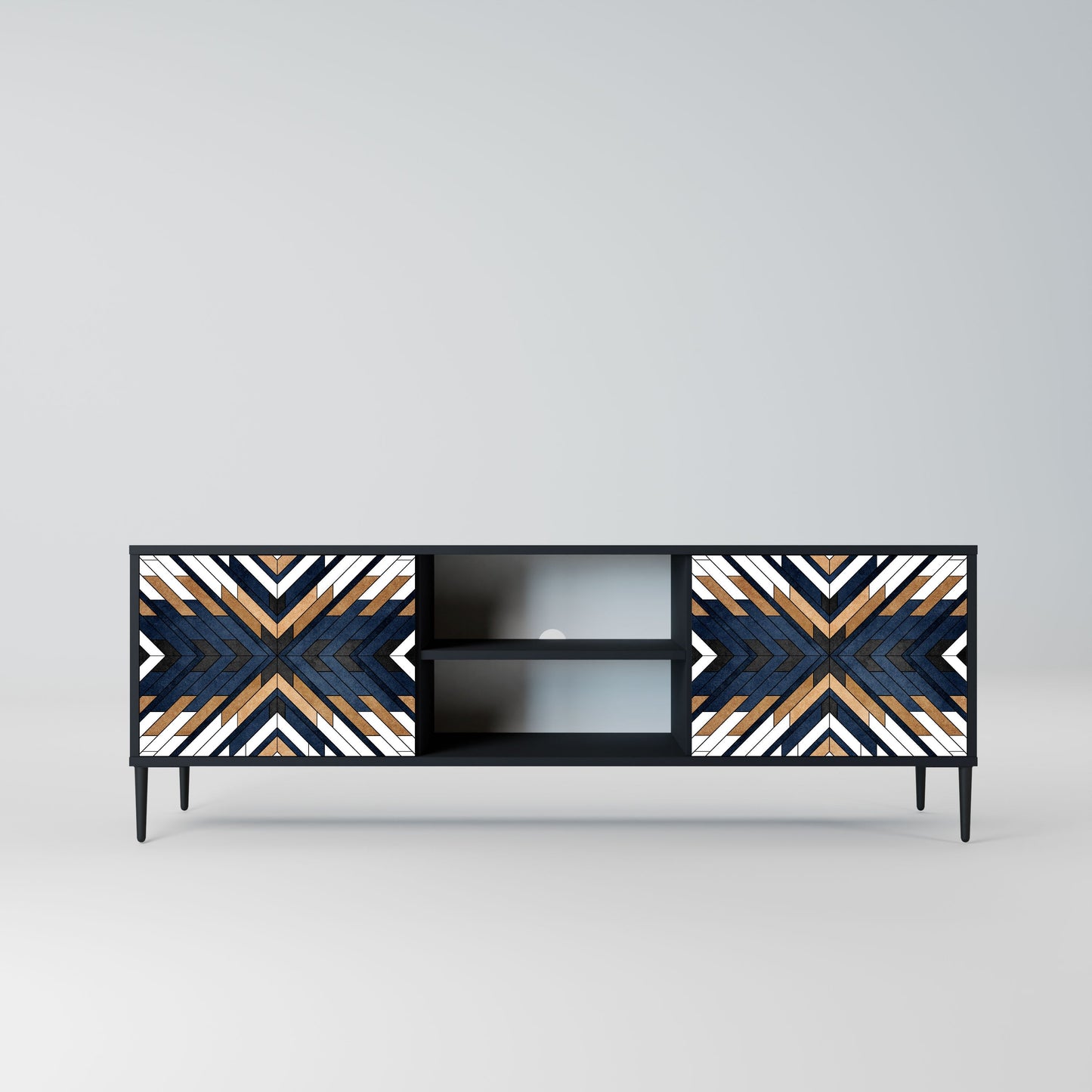 ARTFUL GEOMETRY 2-Door TV Stand in Black Finish