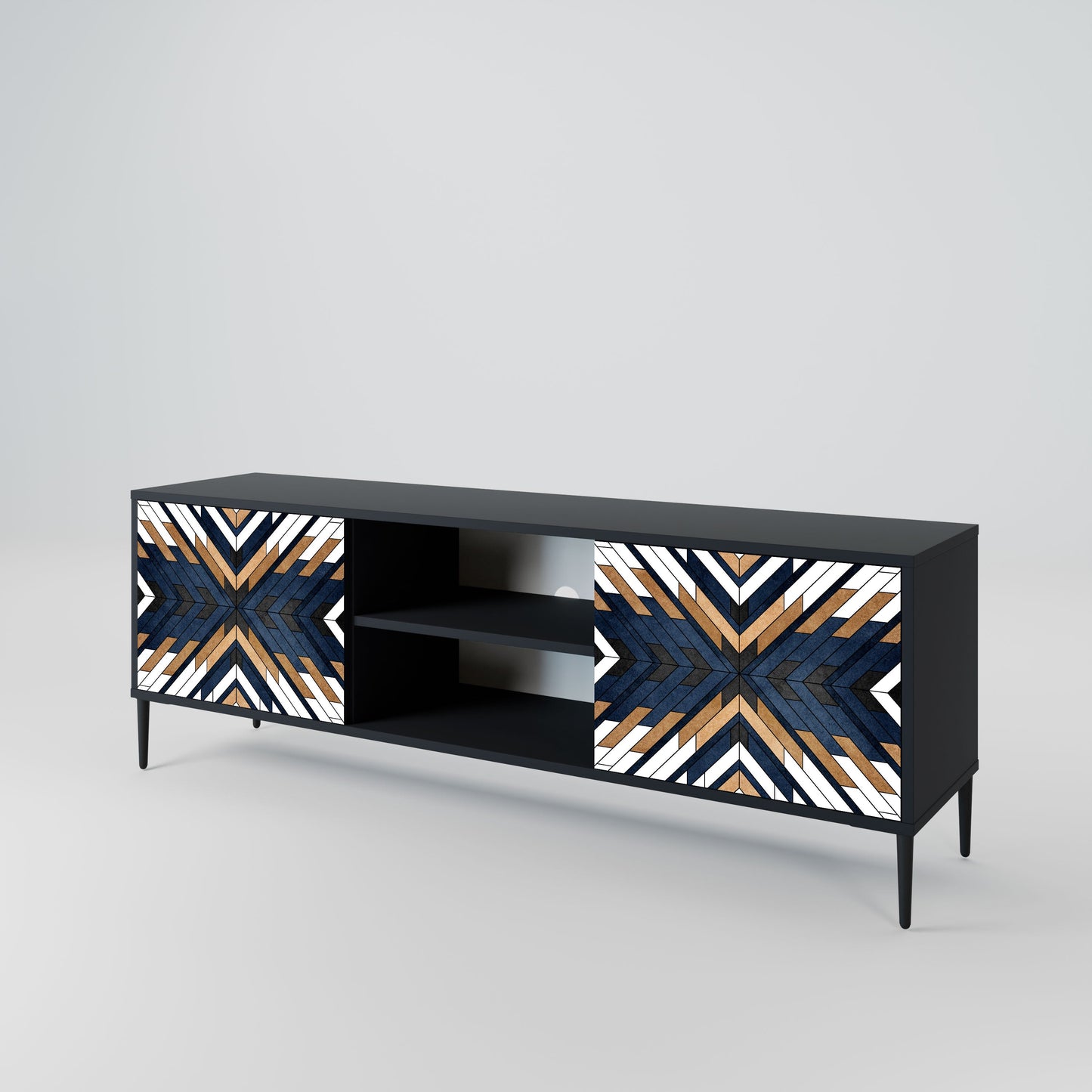 ARTFUL GEOMETRY 2-Door TV Stand in Black Finish