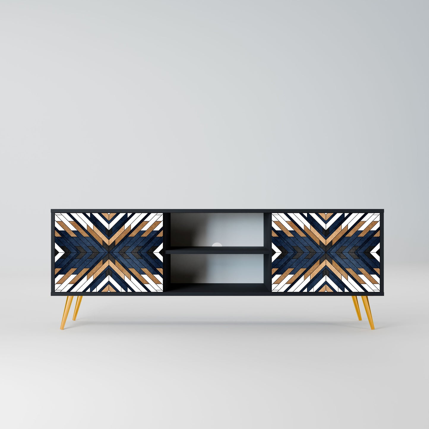 ARTFUL GEOMETRY 2-Door TV Stand in Black Finish