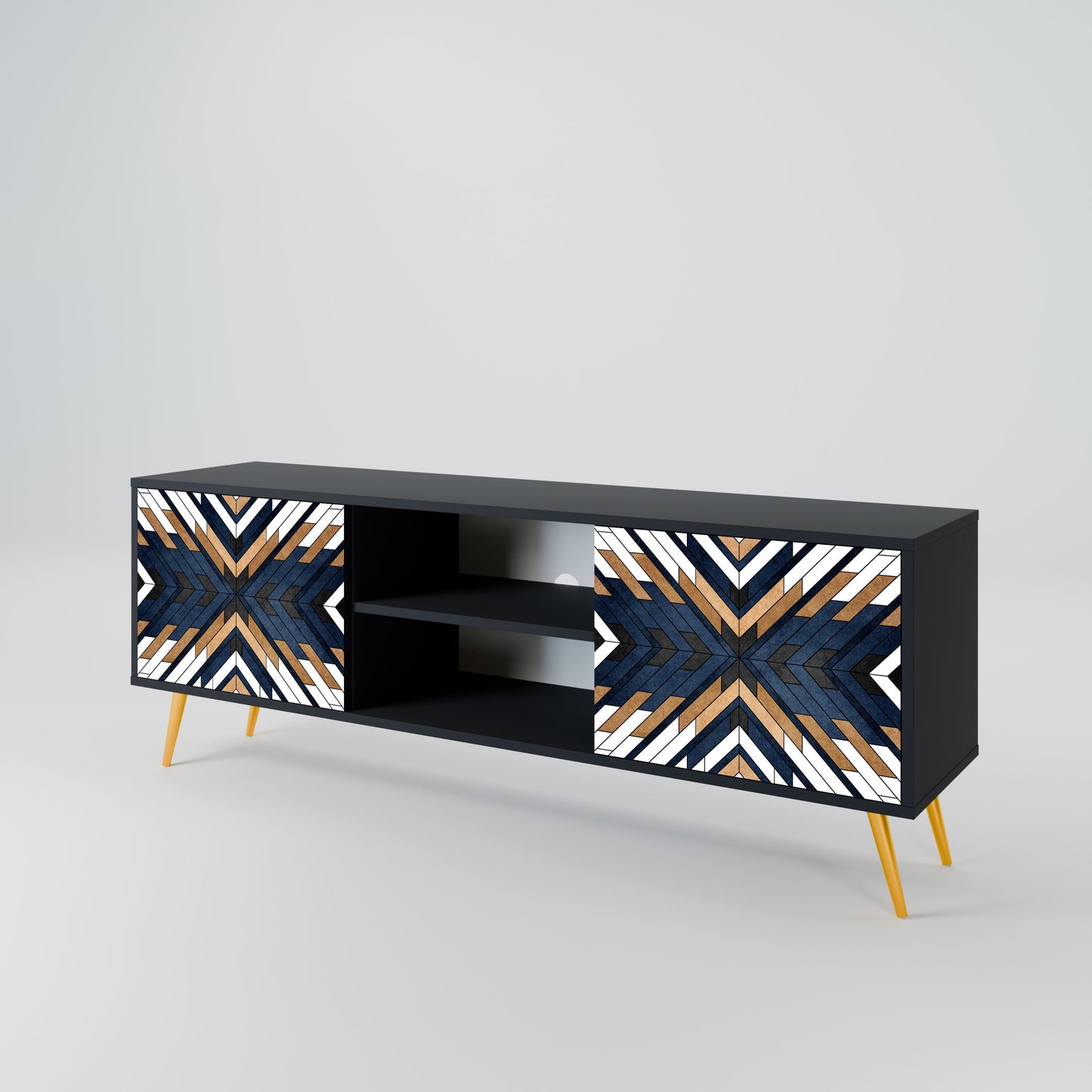 ARTFUL GEOMETRY 2-Door TV Stand in Black Finish