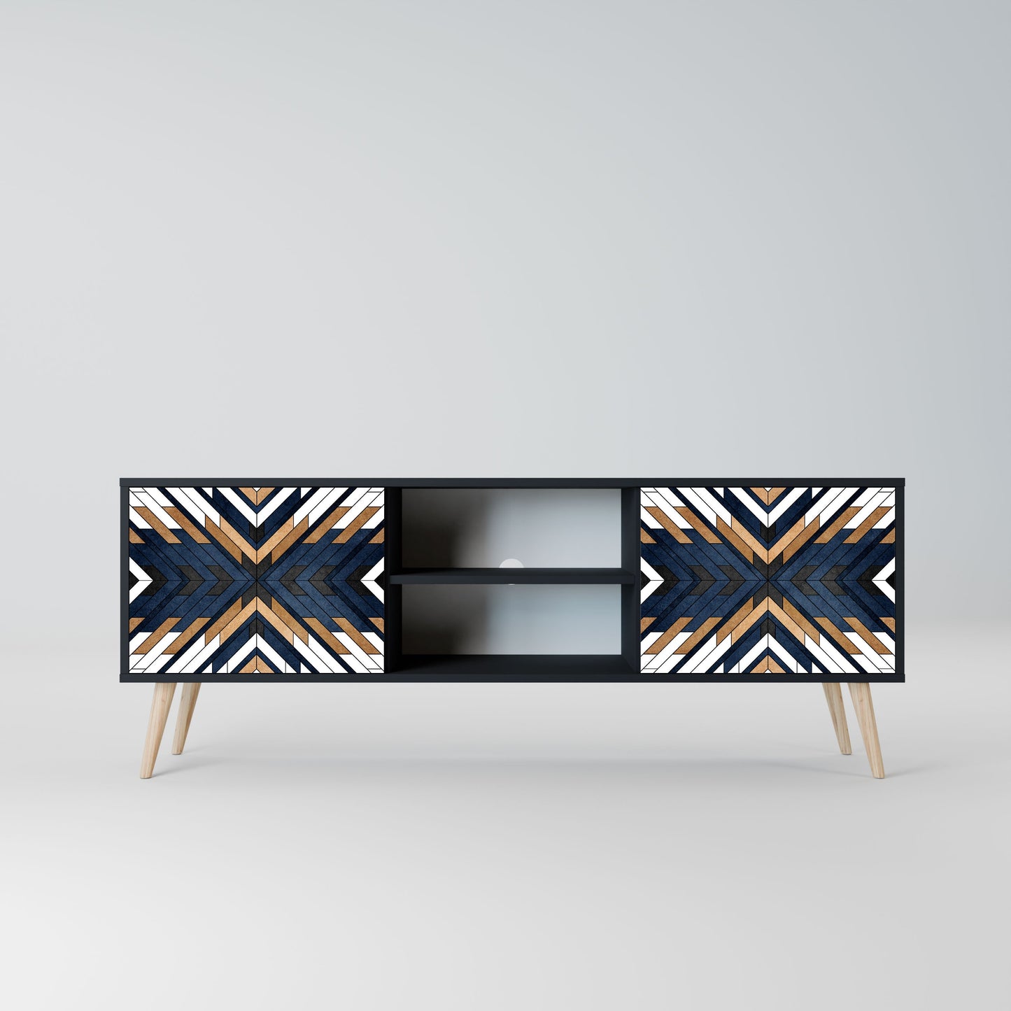 ARTFUL GEOMETRY 2-Door TV Stand in Black Finish