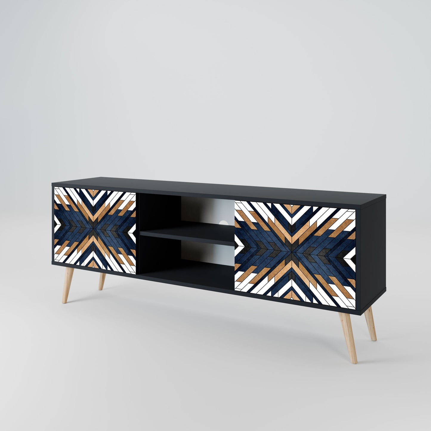 ARTFUL GEOMETRY 2-Door TV Stand in Black Finish