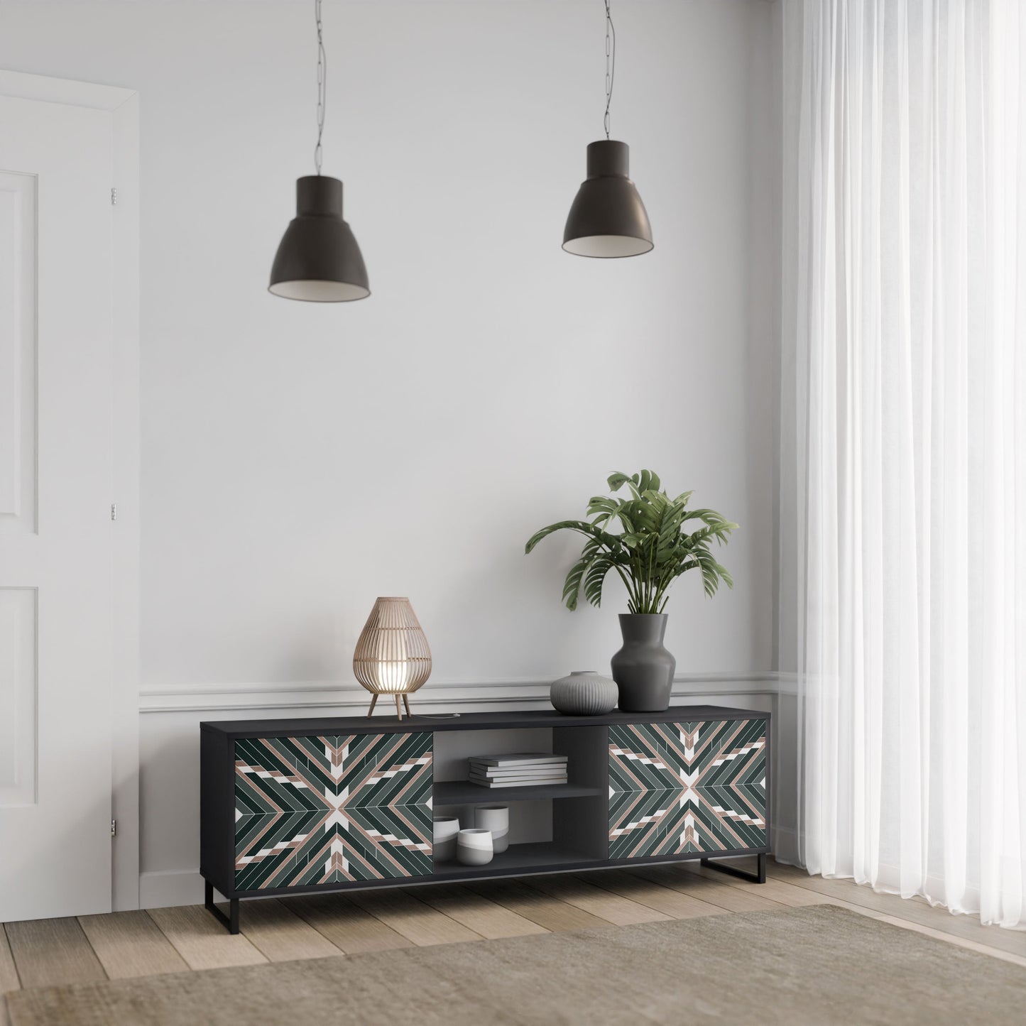 DIMENSION DELIGHTS 2-Door TV Stand in Black Finish