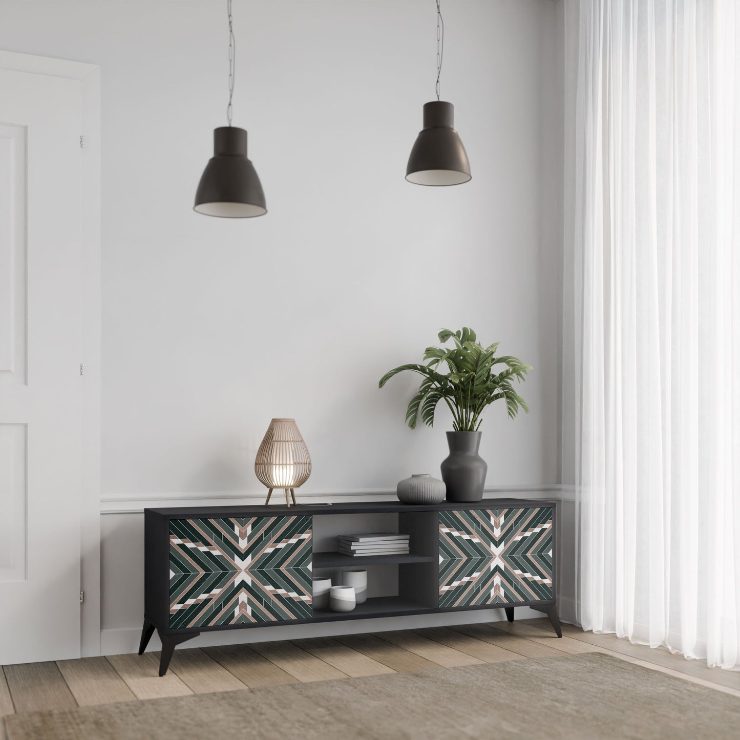 DIMENSION DELIGHTS 2-Door TV Stand in Black Finish