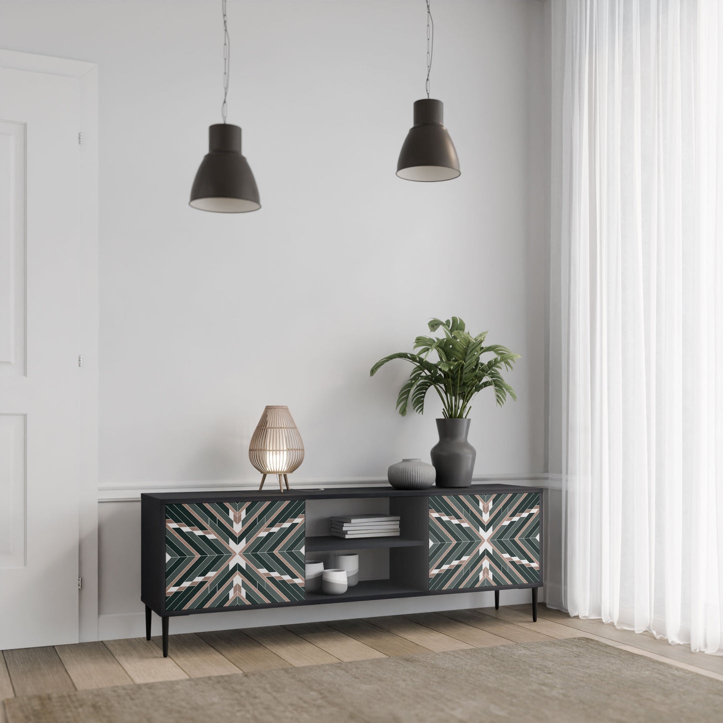 DIMENSION DELIGHTS 2-Door TV Stand in Black Finish
