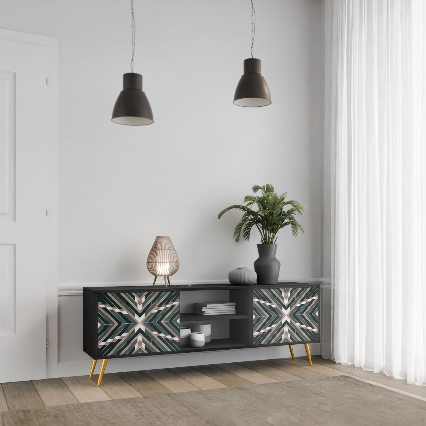 DIMENSION DELIGHTS 2-Door TV Stand in Black Finish