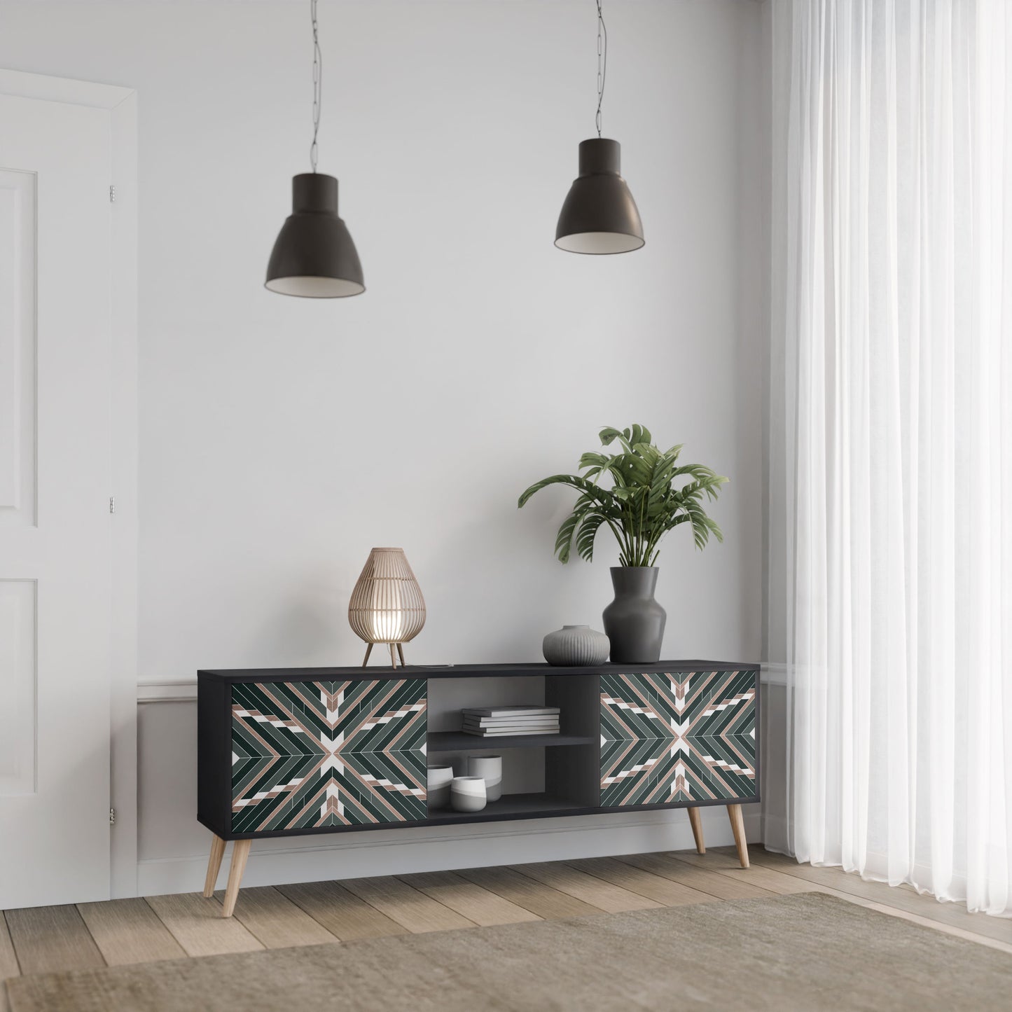 DIMENSION DELIGHTS 2-Door TV Stand in Black Finish