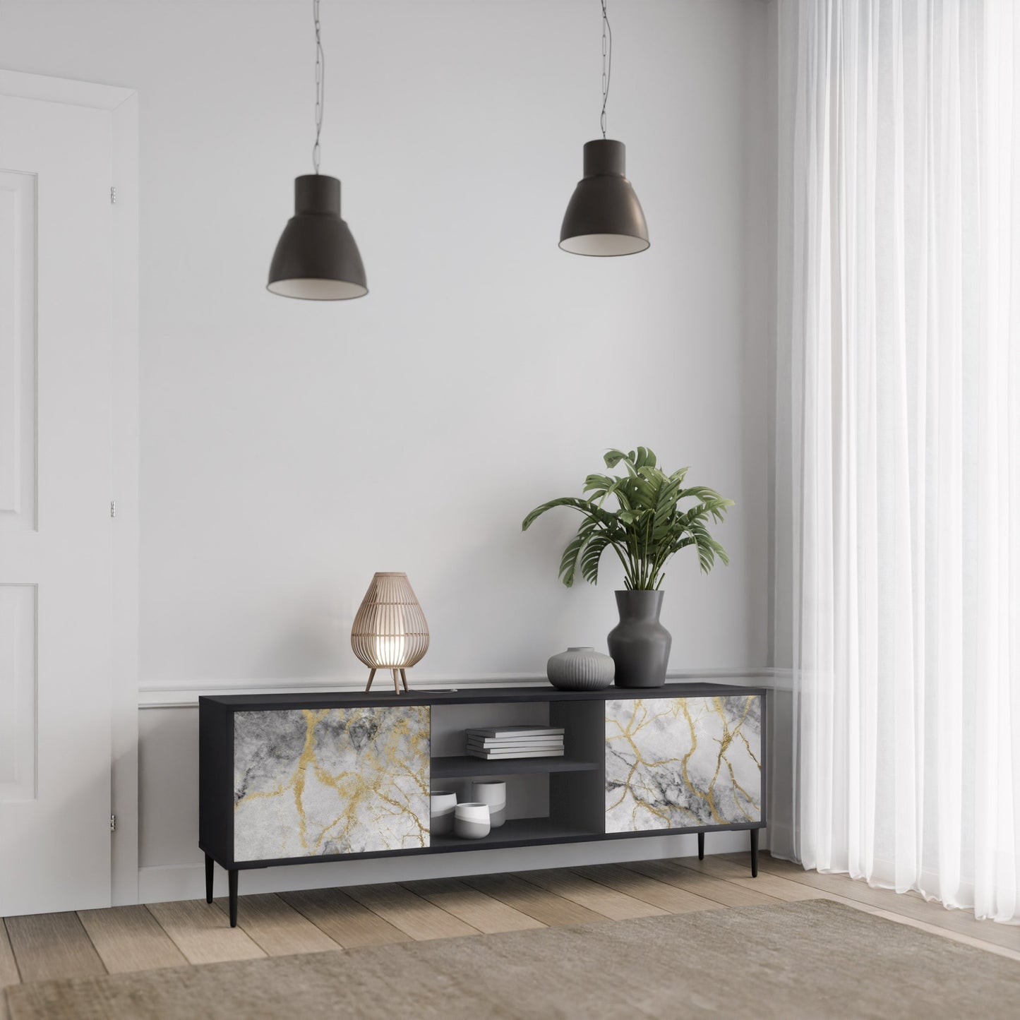 Mobile TV TIMELESS GLIDE a 2 ante in finitura nera