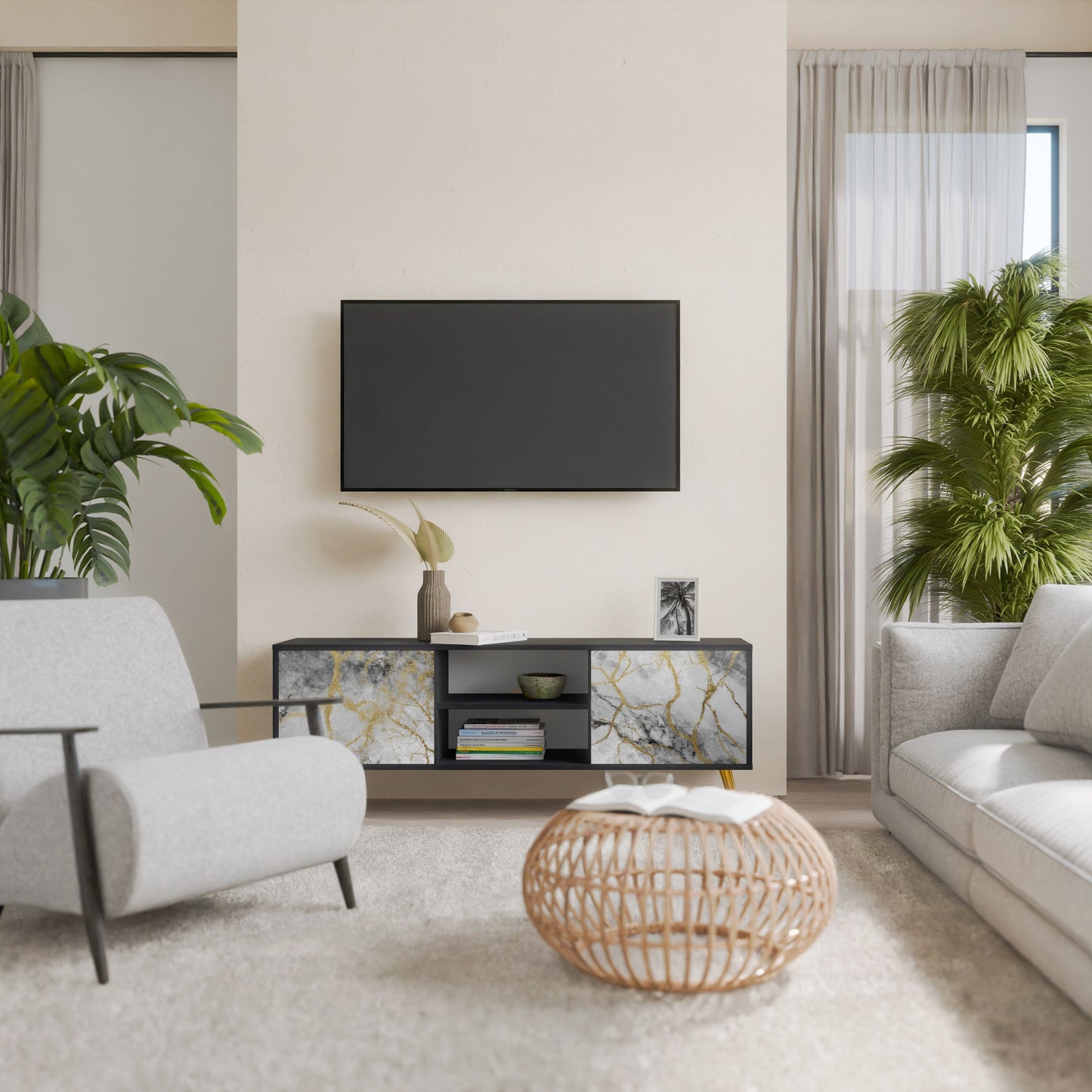Mobile TV TIMELESS GLIDE a 2 ante in finitura nera