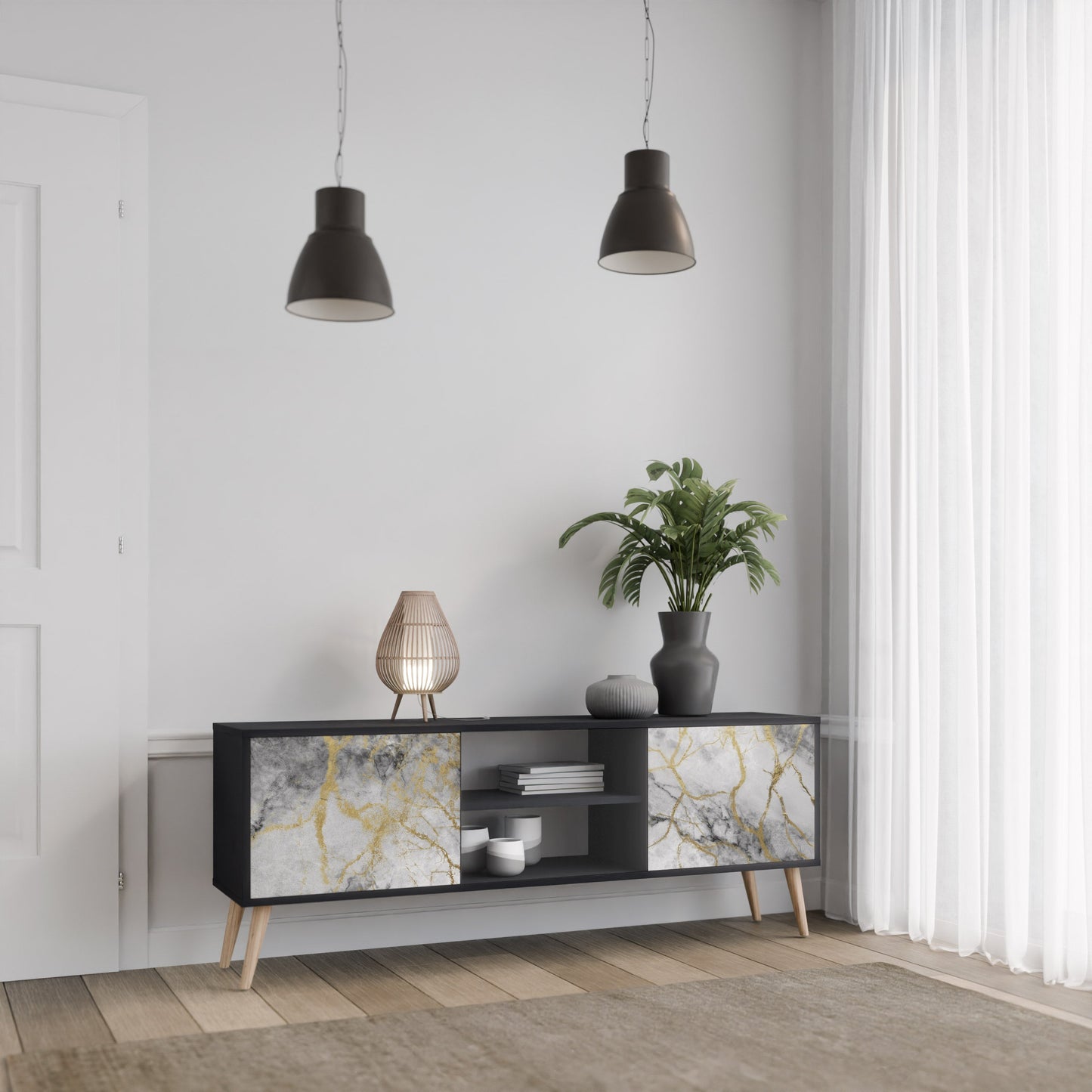 Mobile TV TIMELESS GLIDE a 2 ante in finitura nera