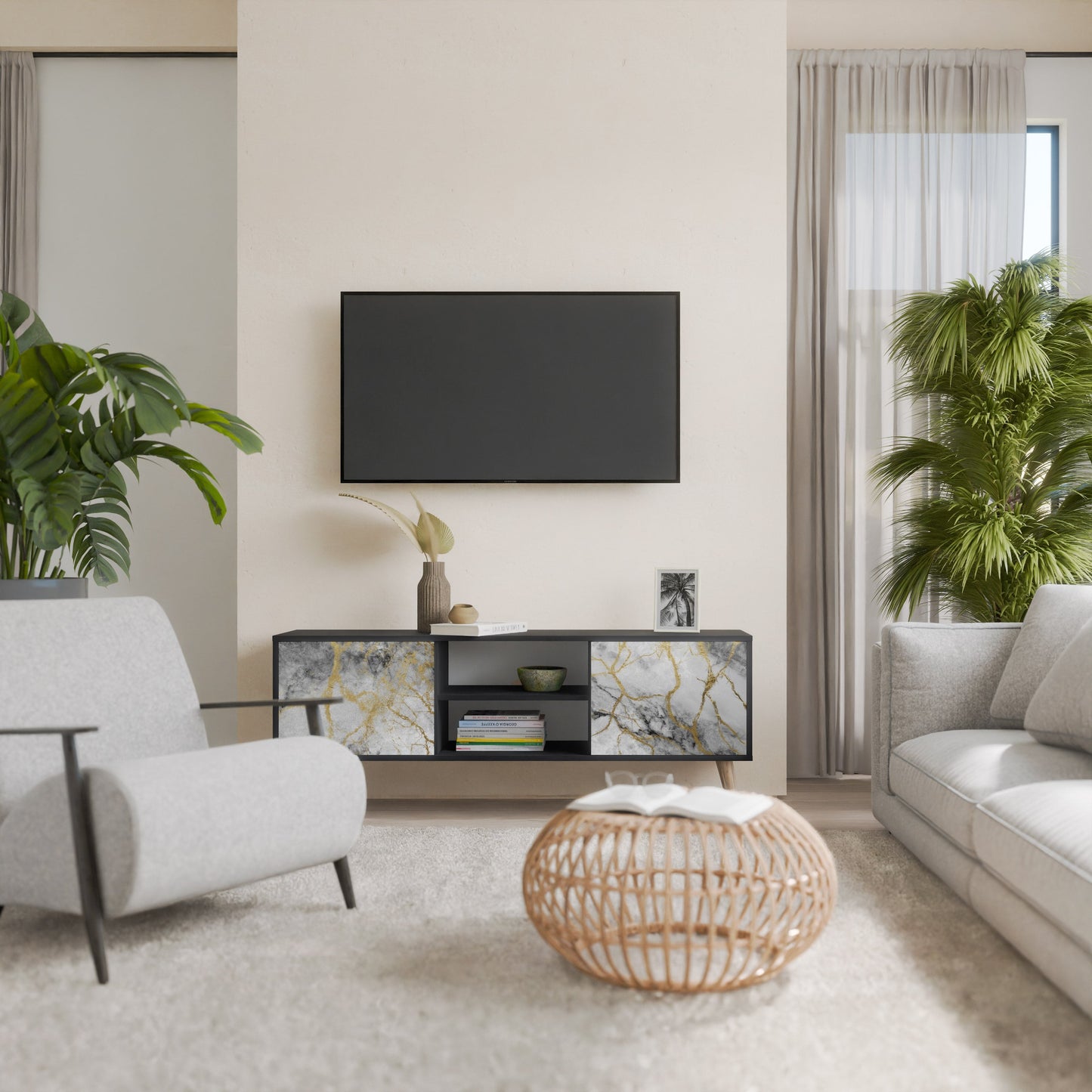 Mobile TV TIMELESS GLIDE a 2 ante in finitura nera