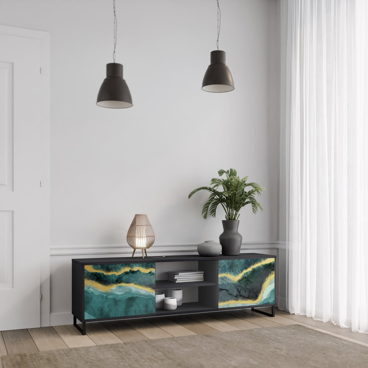Mobile TV GOLDRUSH ODYSSEY a 2 ante con finitura nera