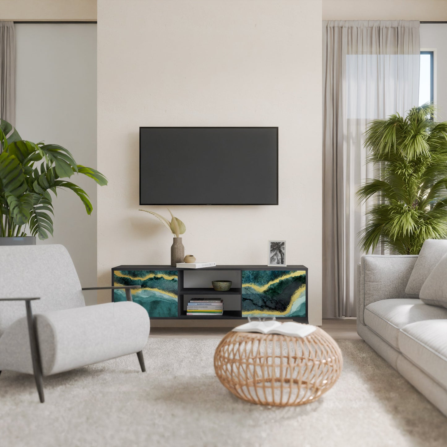 Mobile TV GOLDRUSH ODYSSEY a 2 ante con finitura nera