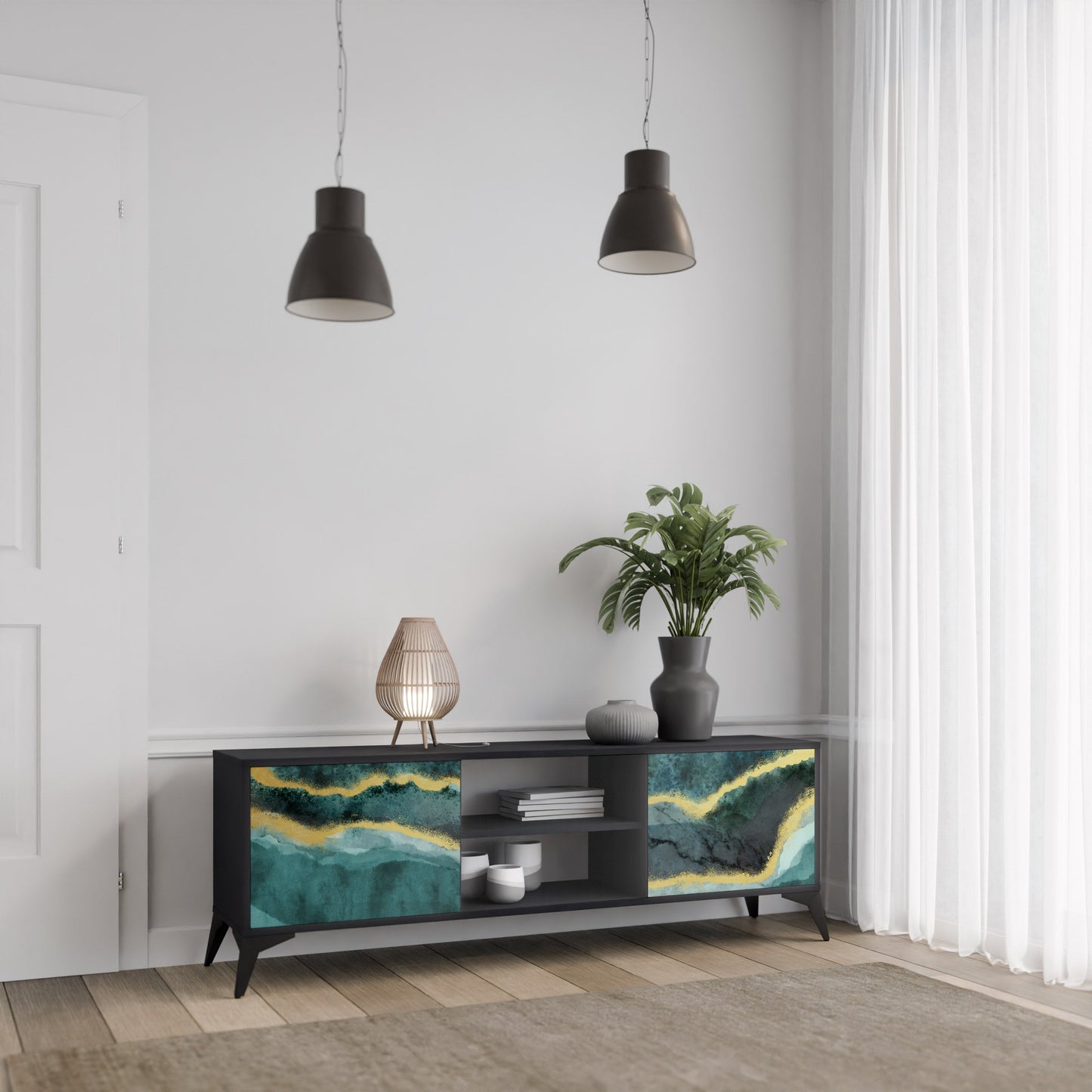 Mobile TV GOLDRUSH ODYSSEY a 2 ante con finitura nera