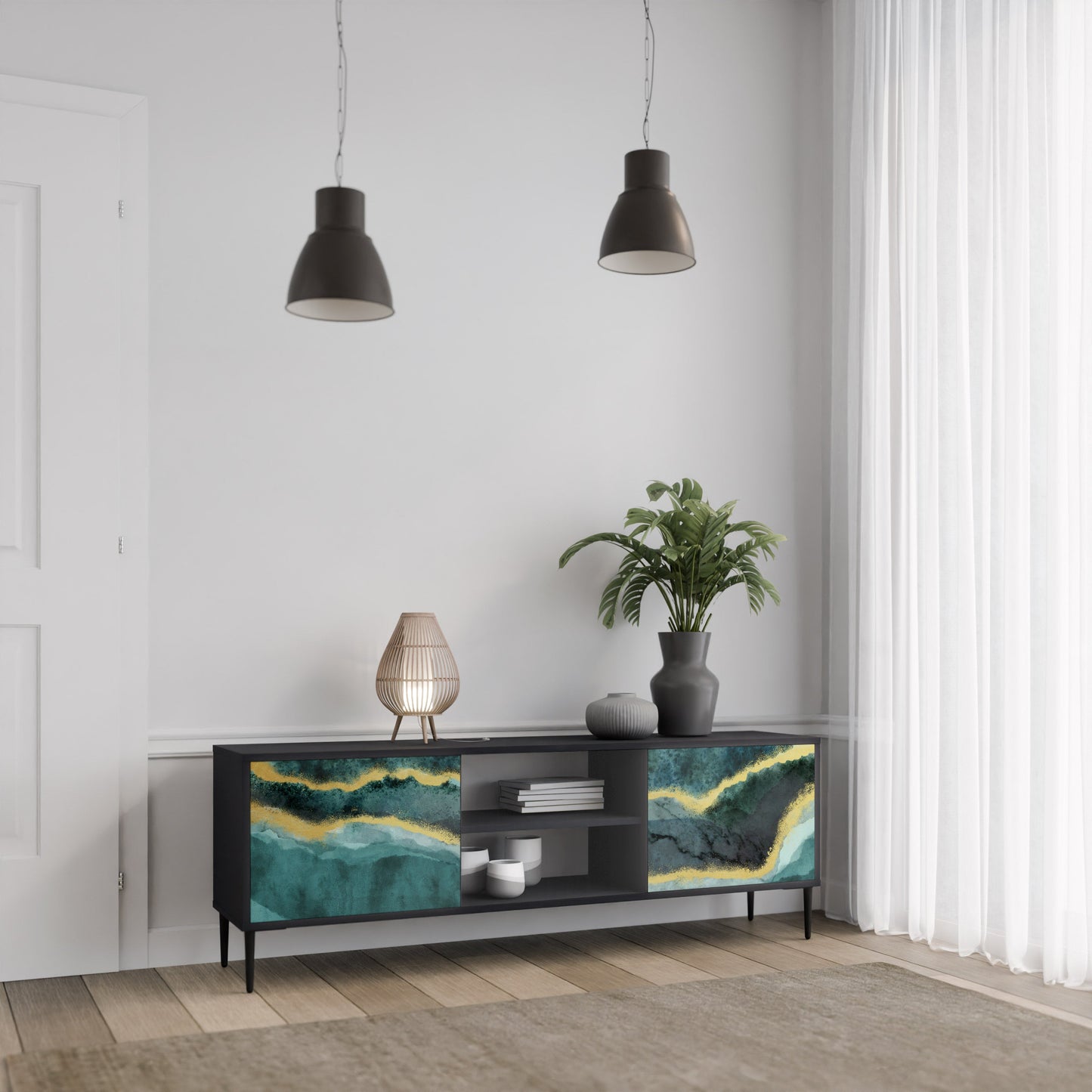 Mobile TV GOLDRUSH ODYSSEY a 2 ante con finitura nera