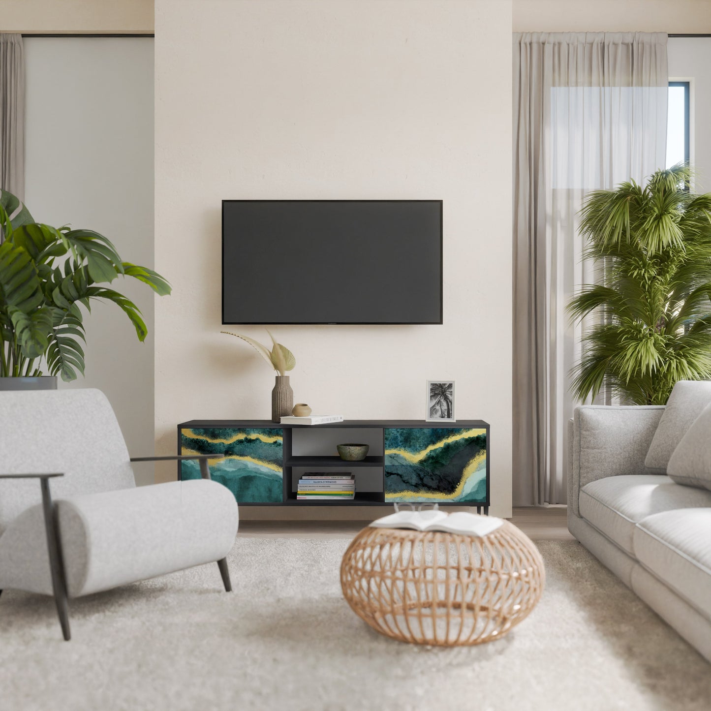 Mobile TV GOLDRUSH ODYSSEY a 2 ante con finitura nera