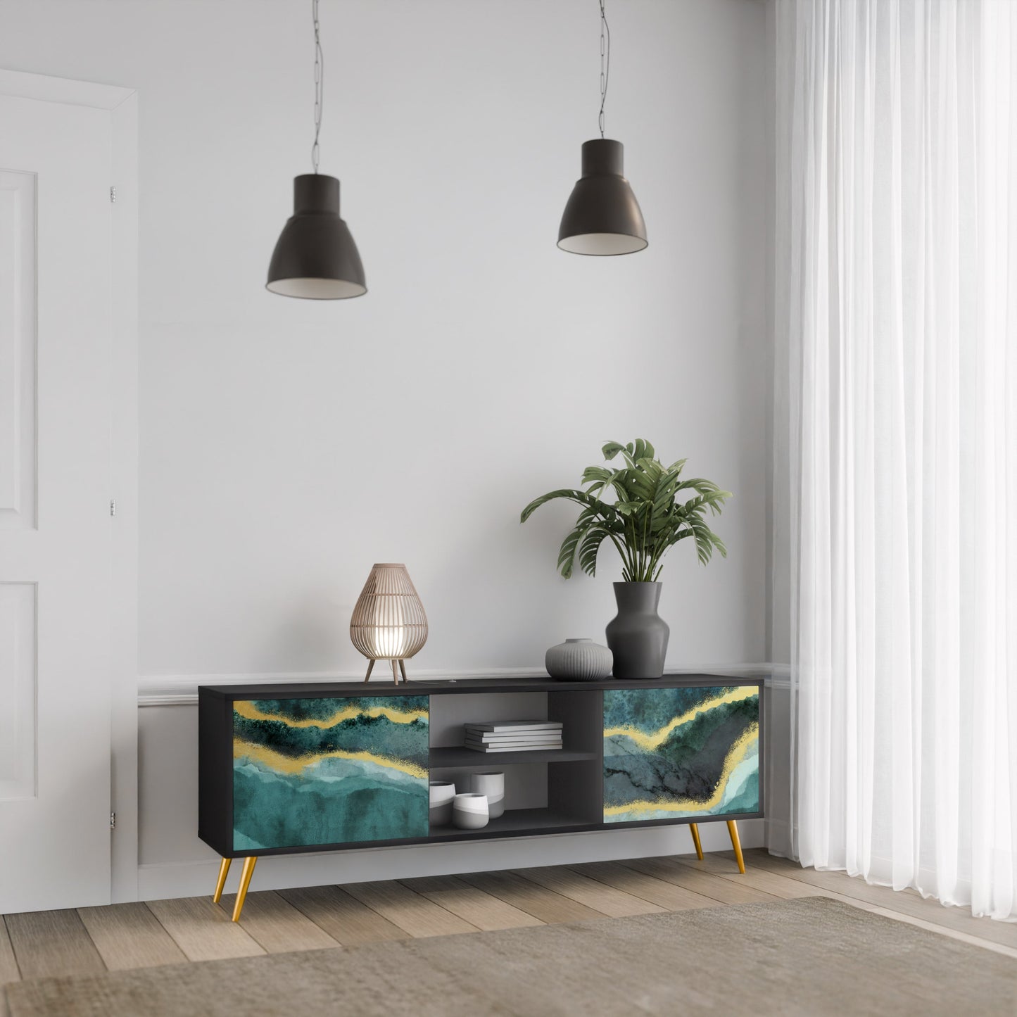 Mobile TV GOLDRUSH ODYSSEY a 2 ante con finitura nera