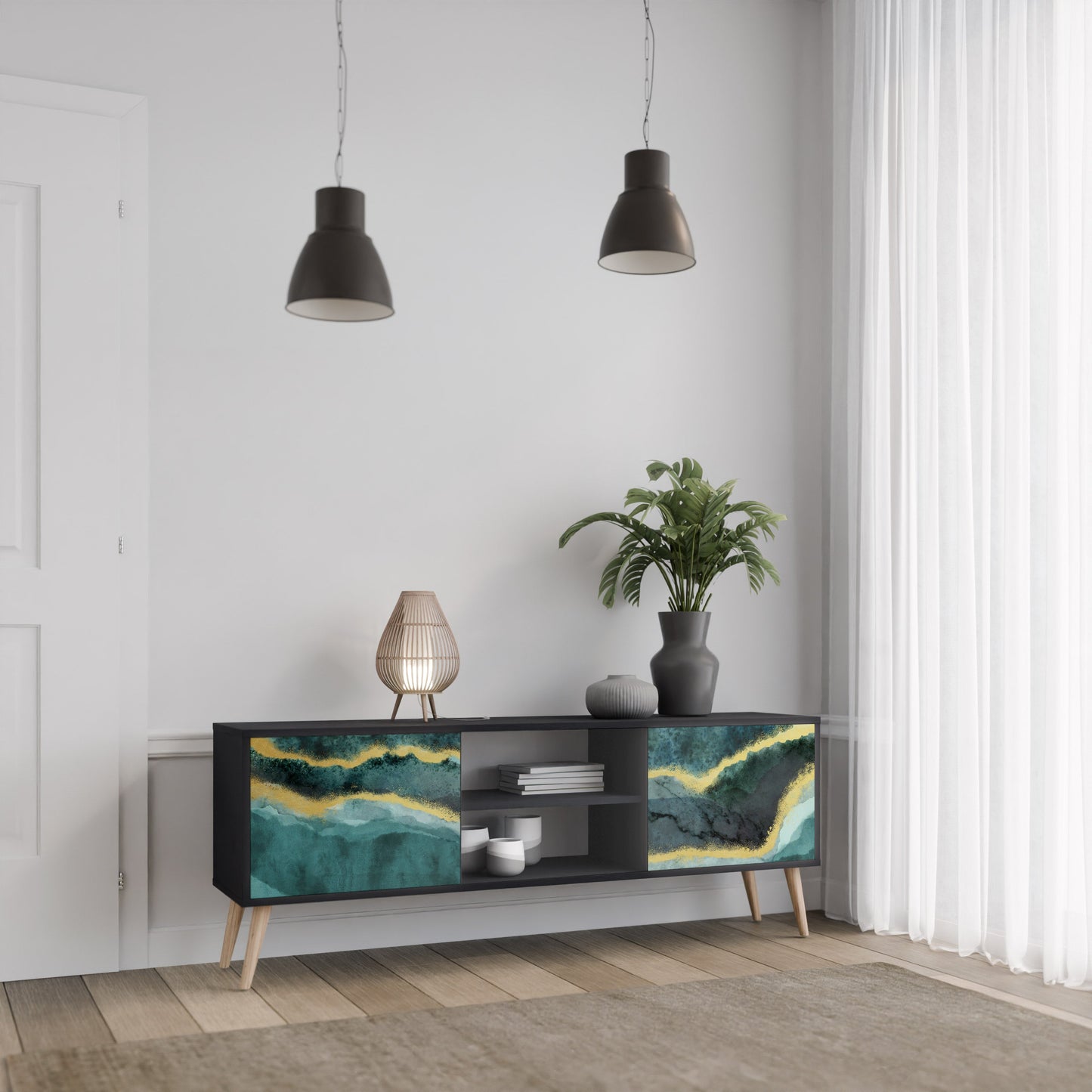 Mobile TV GOLDRUSH ODYSSEY a 2 ante con finitura nera