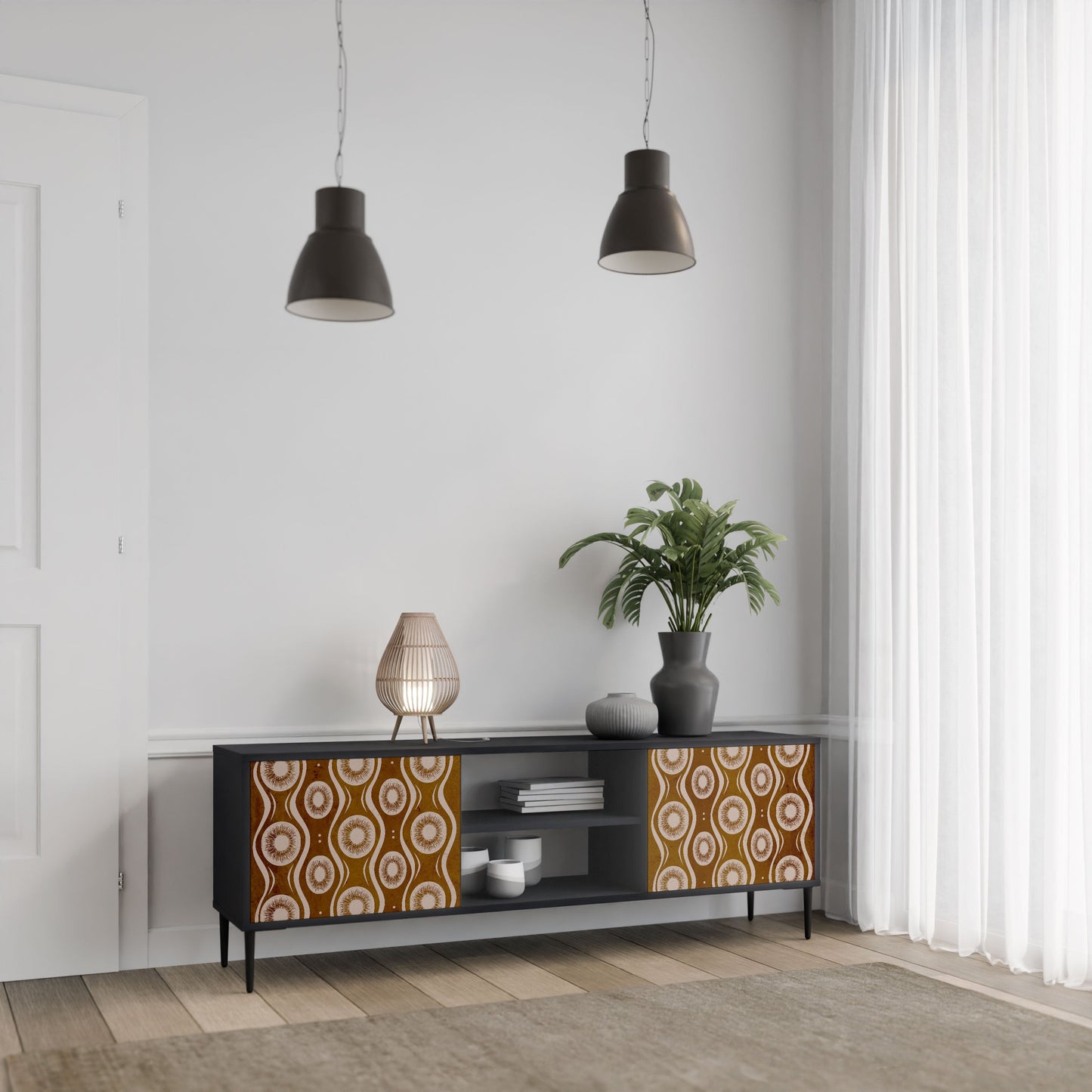 BROWN EYES 2-Door TV Stand in Black Finish