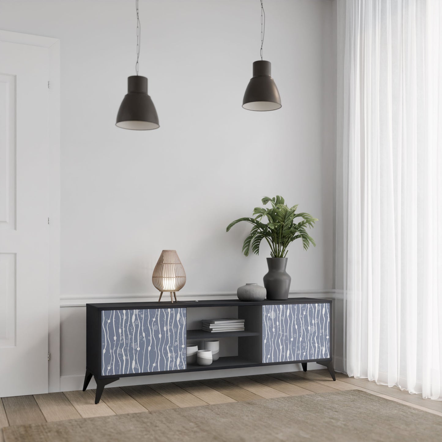 GRAPHITE RAIN 2-Door TV Stand in Black Finish