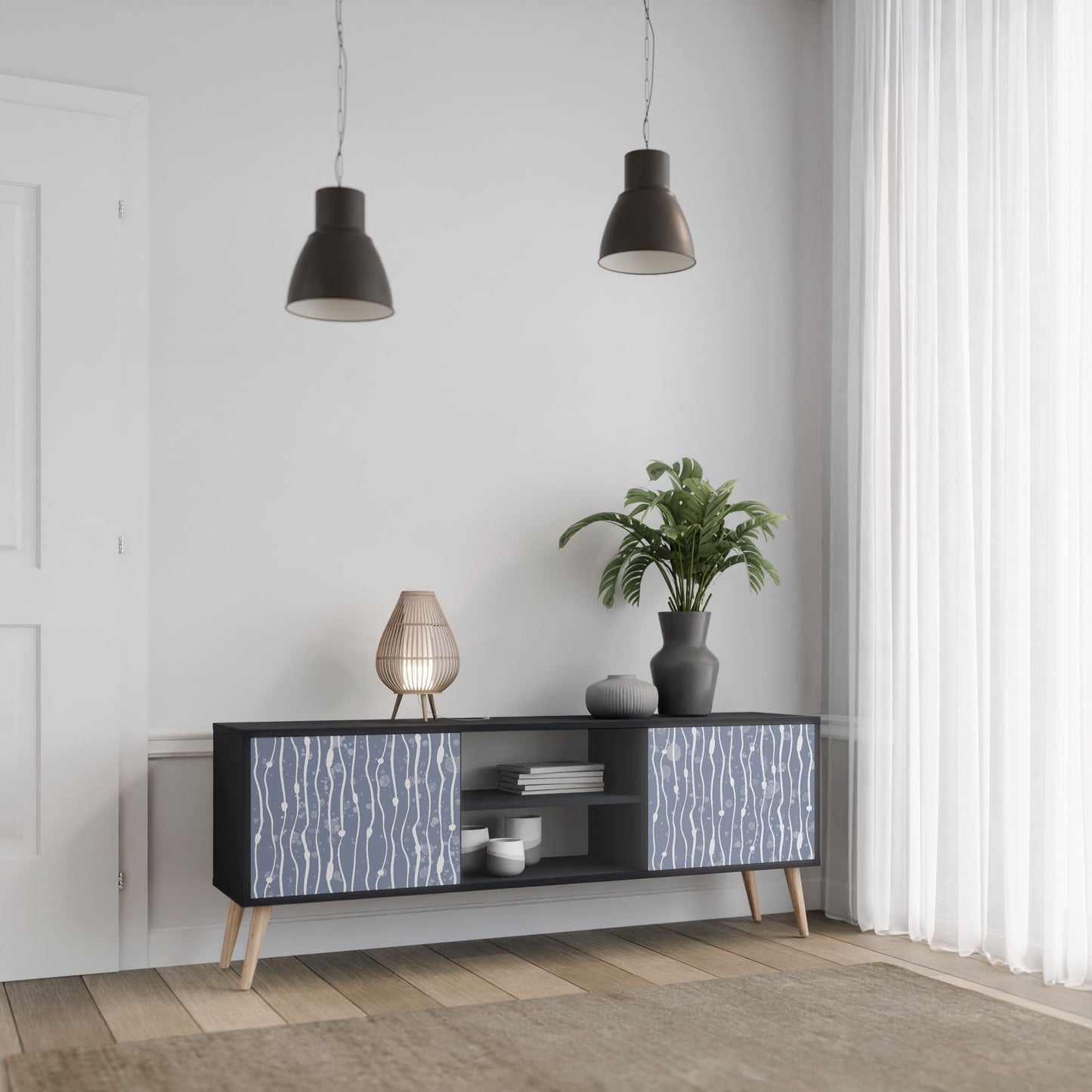 GRAPHITE RAIN 2-Door TV Stand in Black Finish