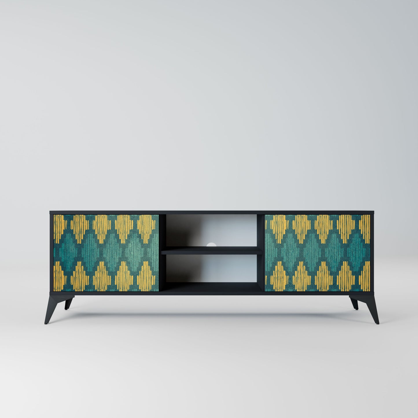 POLYGONS 2-Door TV Stand in Black Finish