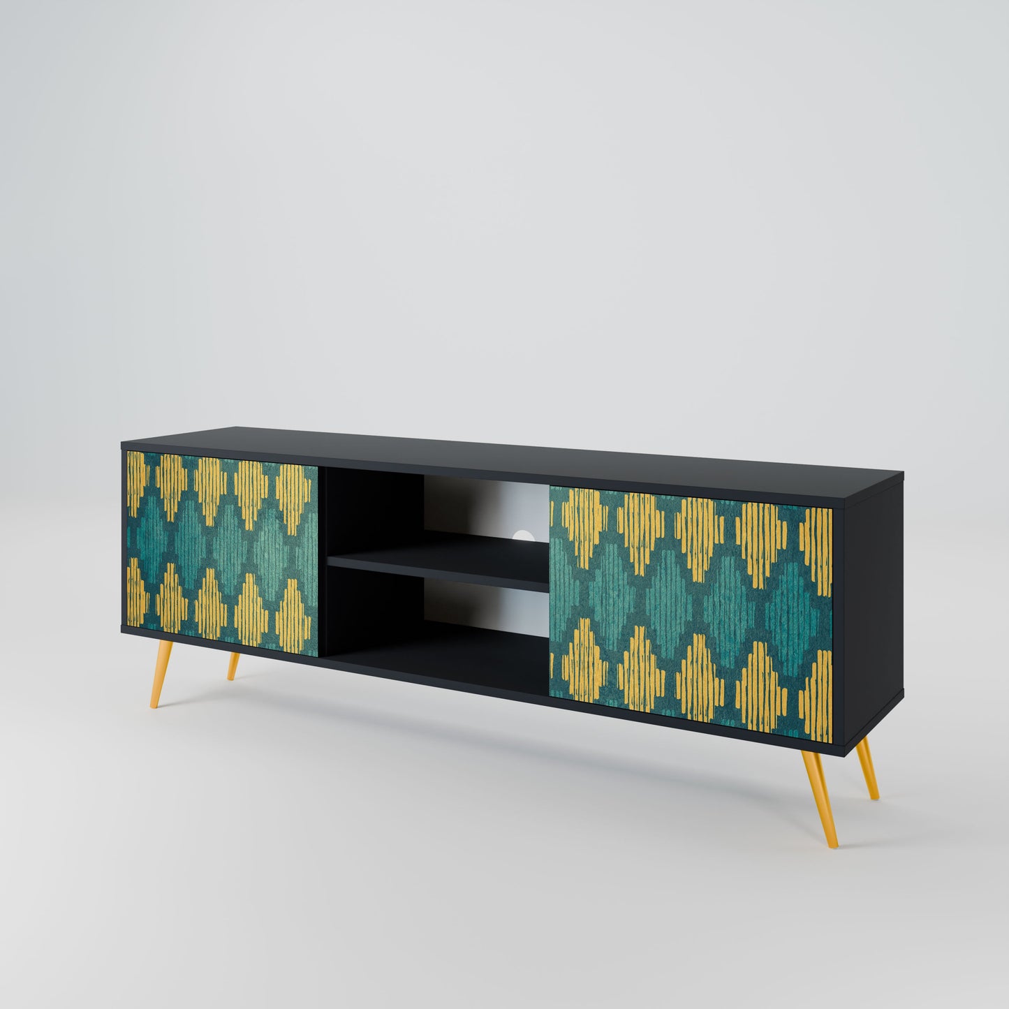 POLYGONS 2-Door TV Stand in Black Finish
