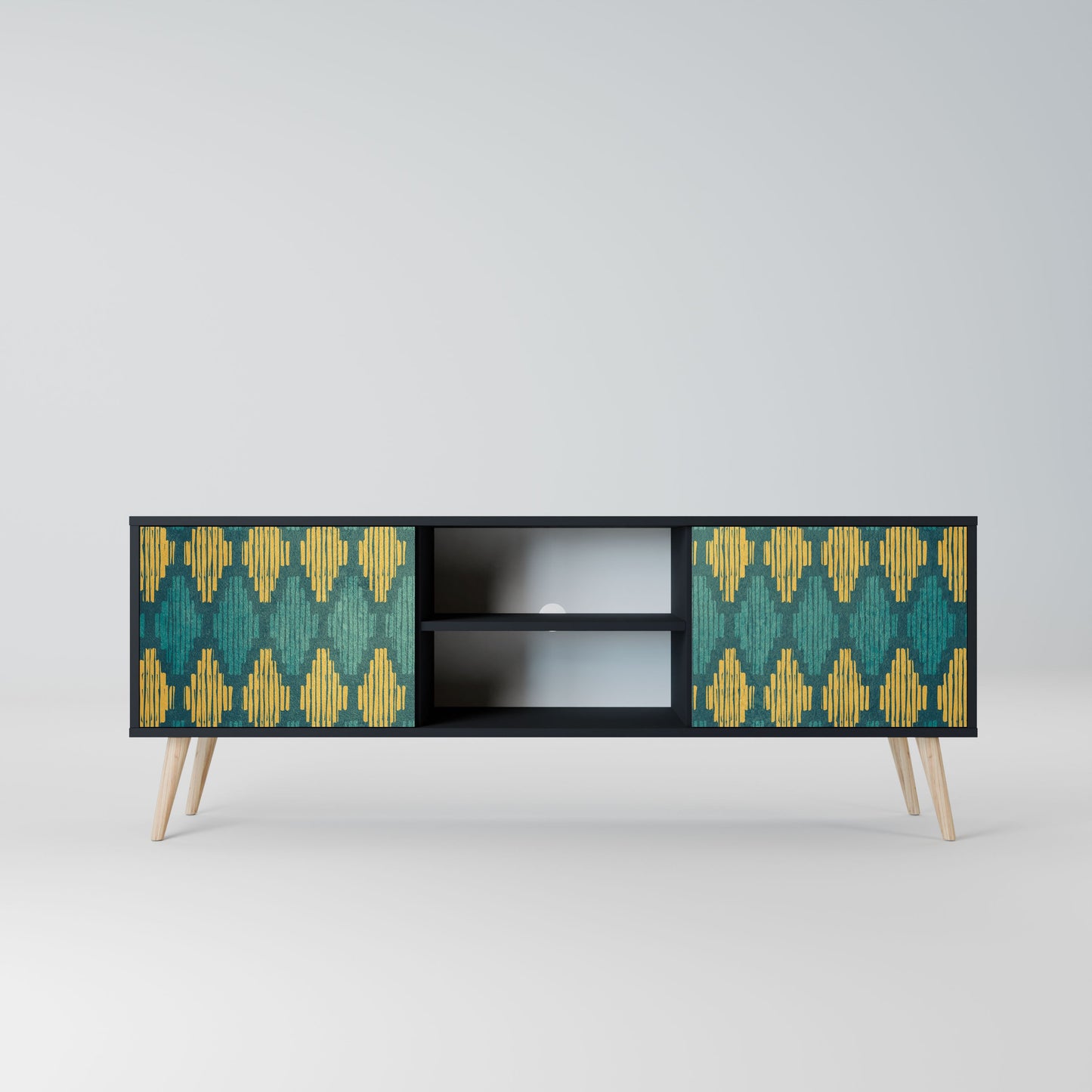 POLYGONS 2-Door TV Stand in Black Finish