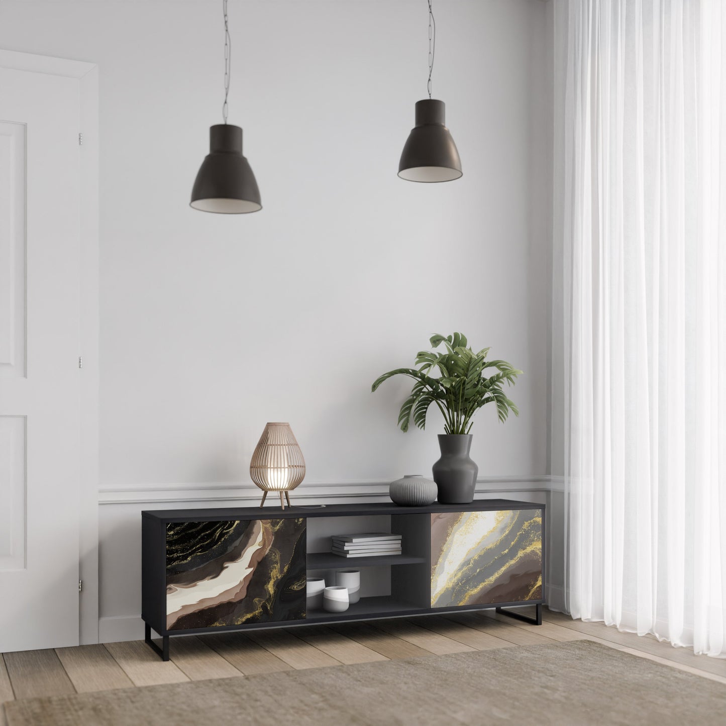 Mobile TV a 2 ante GOLD DUST in finitura nera