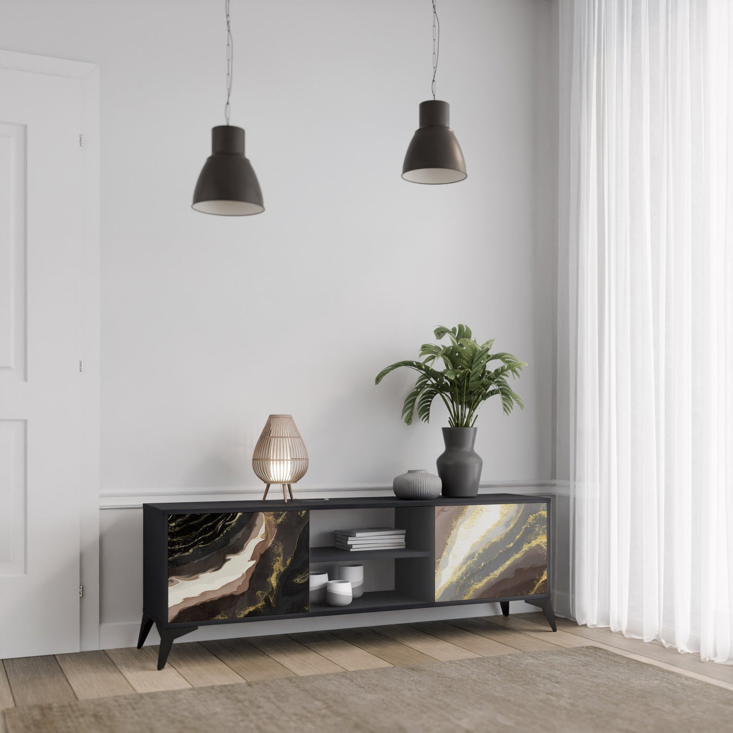 Mobile TV a 2 ante GOLD DUST in finitura nera