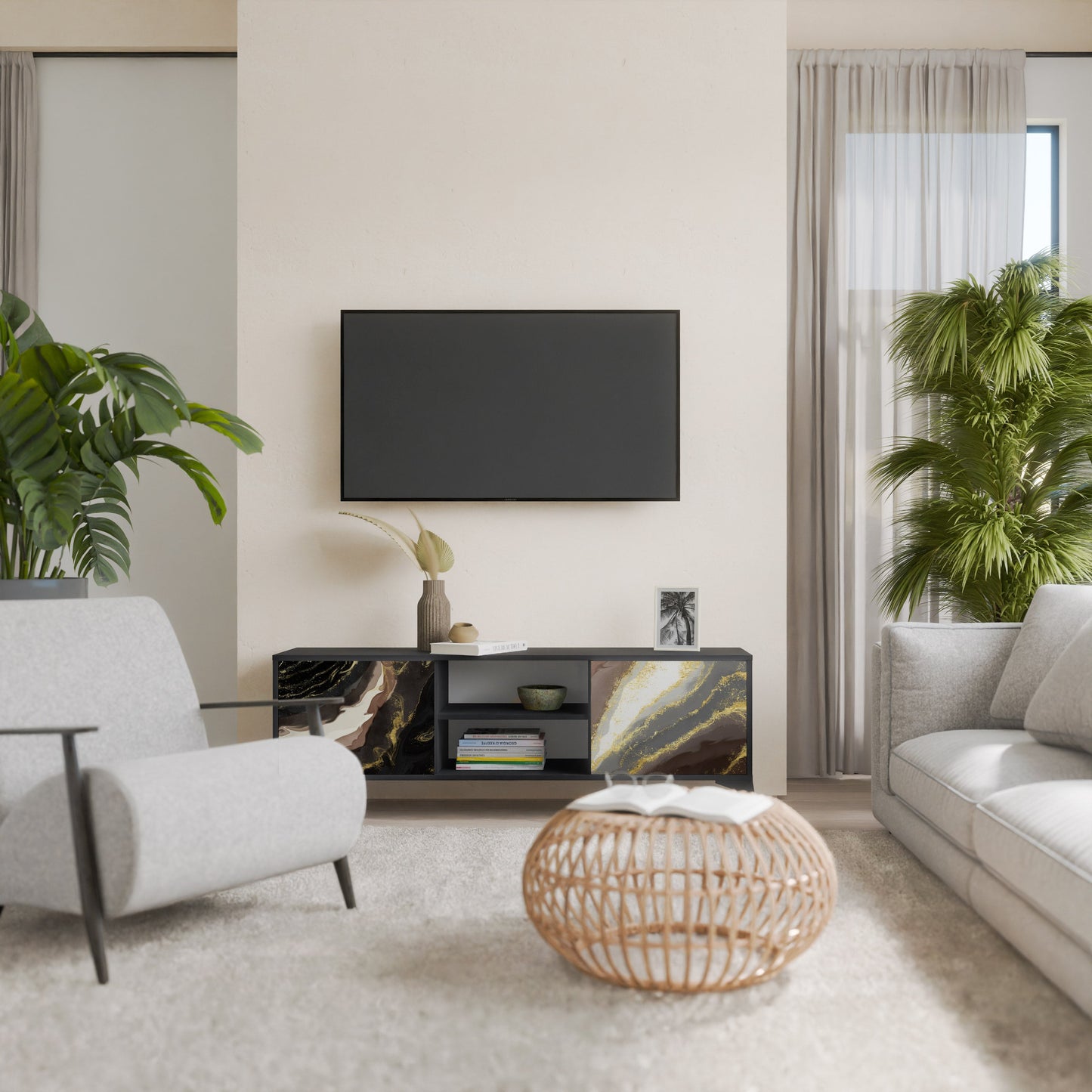 Mobile TV a 2 ante GOLD DUST in finitura nera
