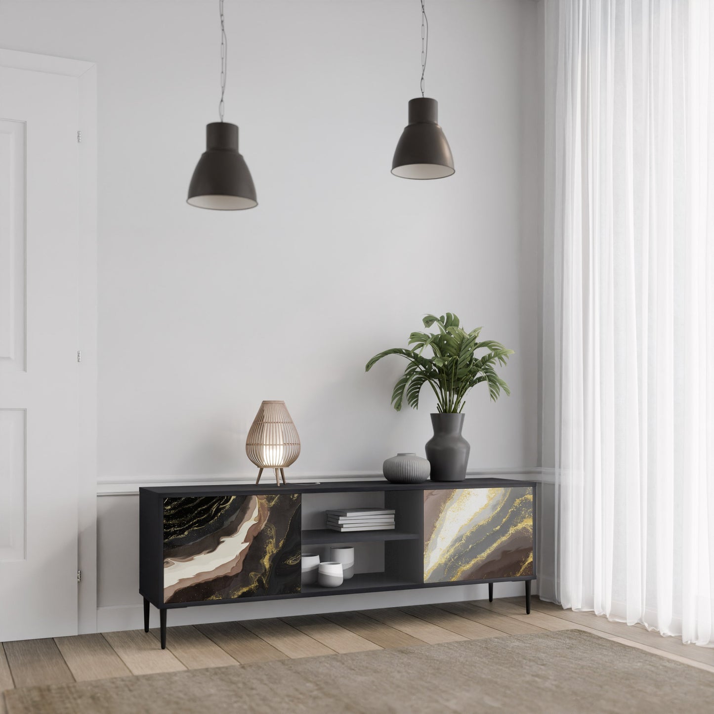 Mobile TV a 2 ante GOLD DUST in finitura nera