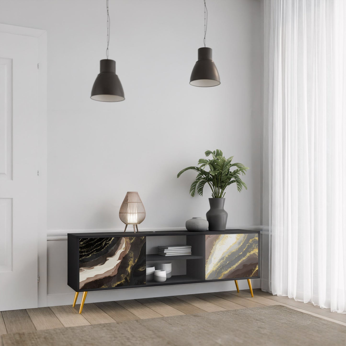 Mobile TV a 2 ante GOLD DUST in finitura nera