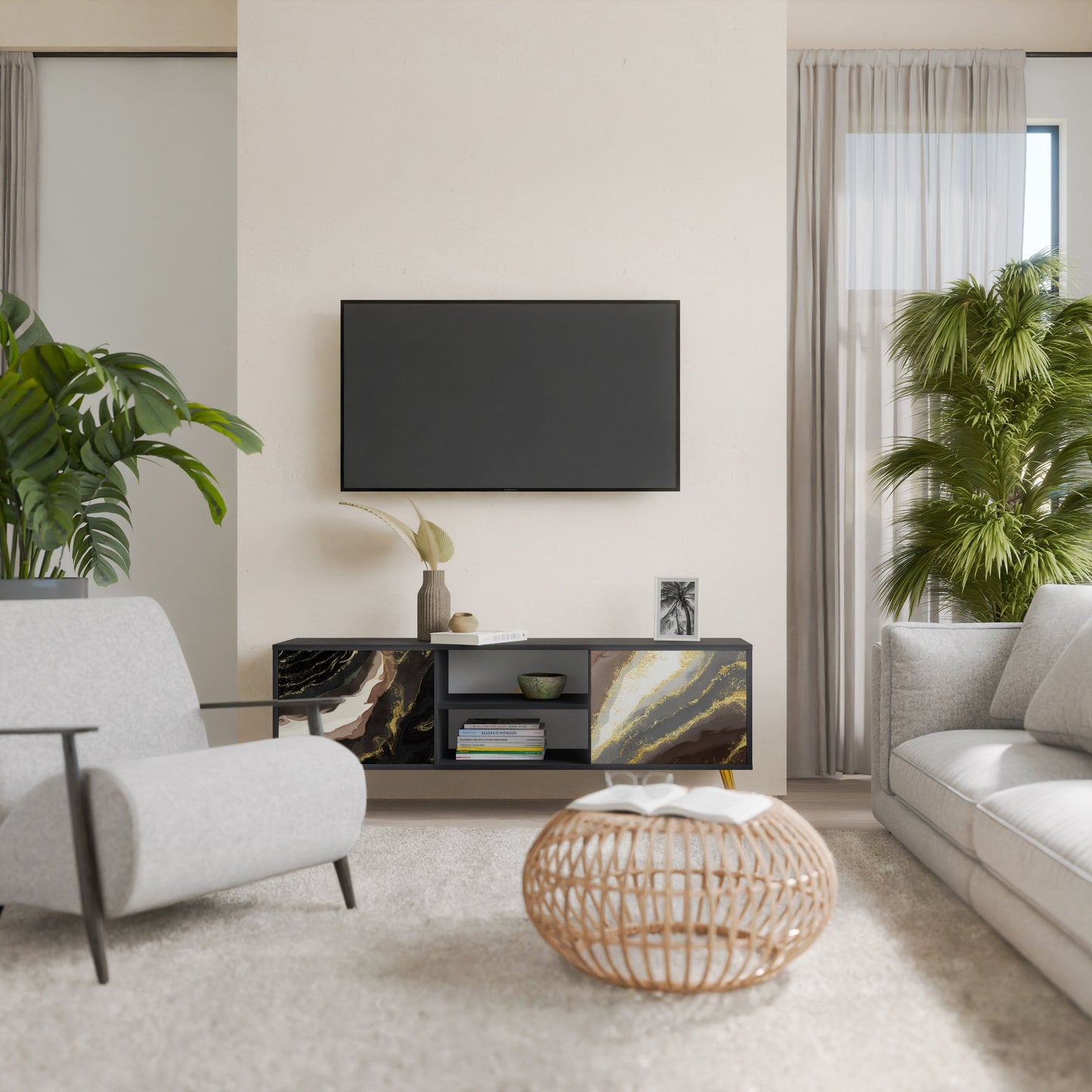 Mobile TV a 2 ante GOLD DUST in finitura nera