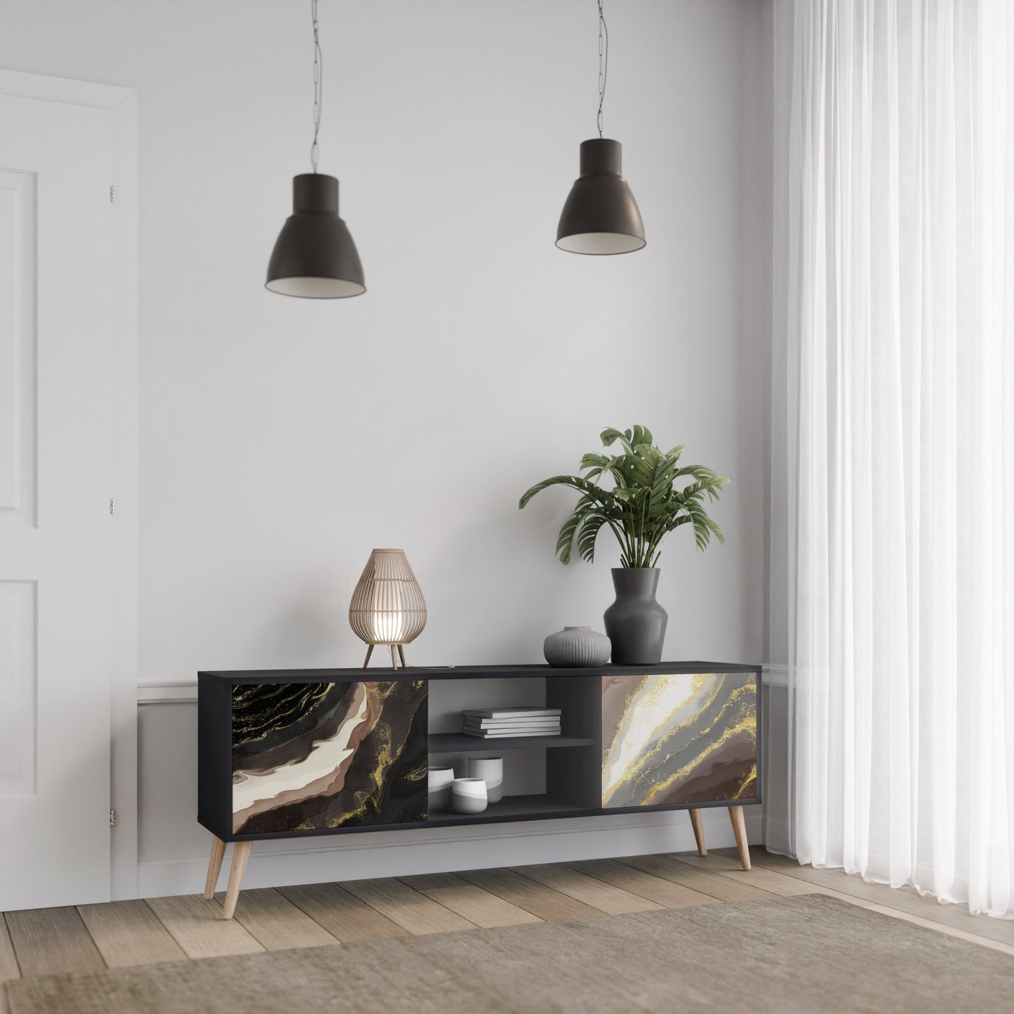 Mobile TV a 2 ante GOLD DUST in finitura nera