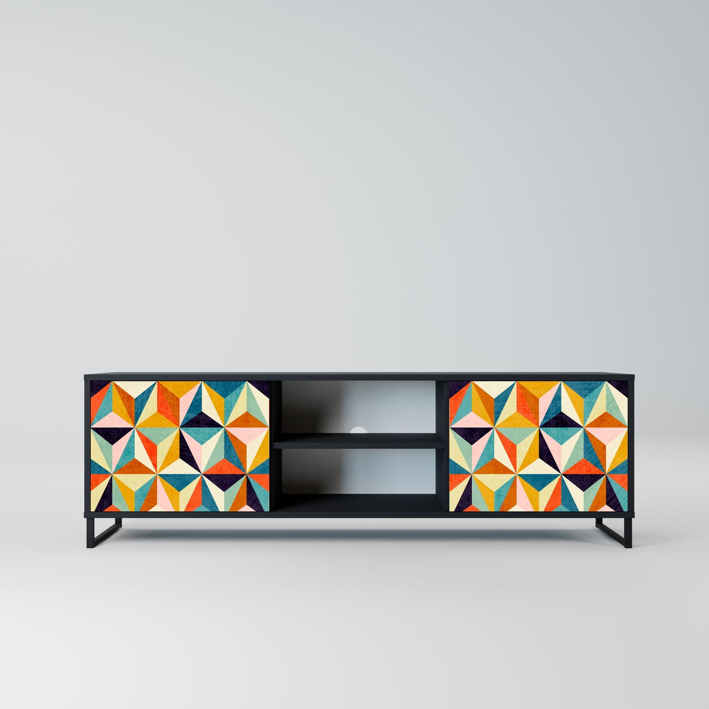 TESSELATE TREASURES 2-Door TV Stand in Black Finish
