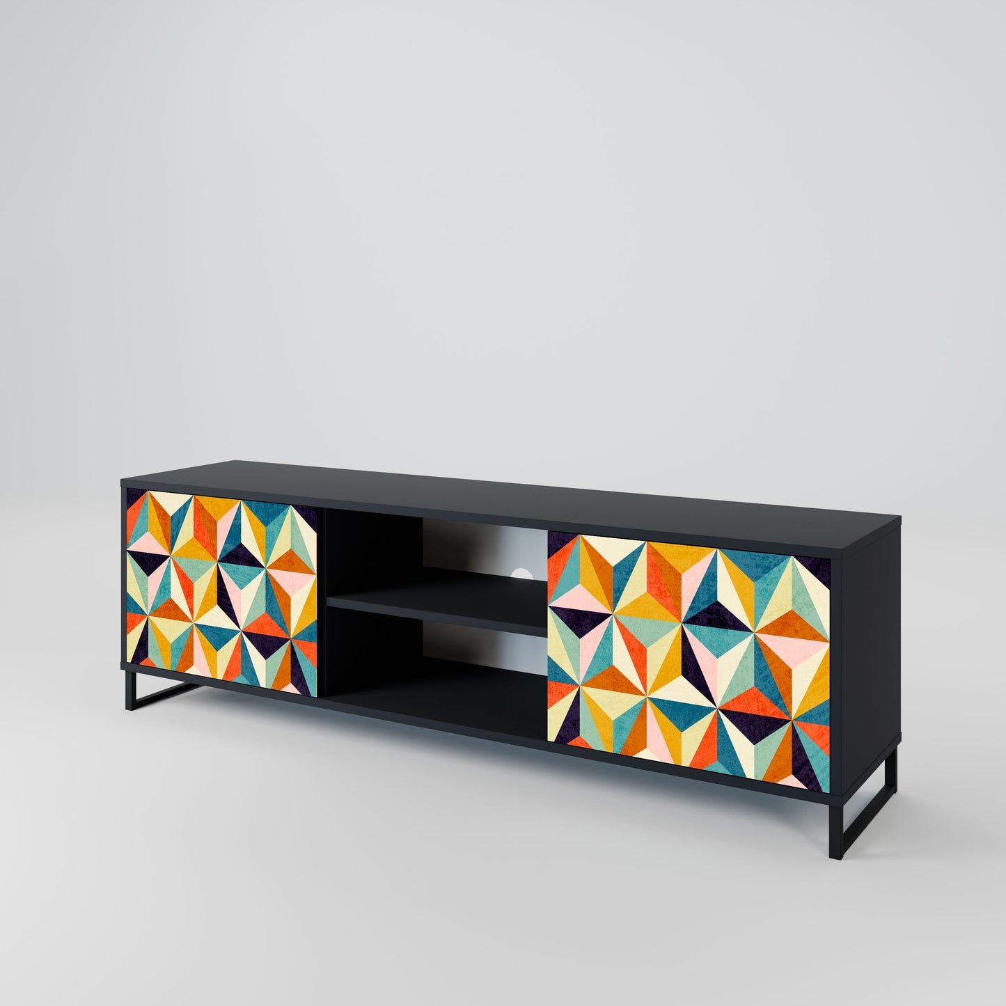 TESSELATE TREASURES 2-Door TV Stand in Black Finish