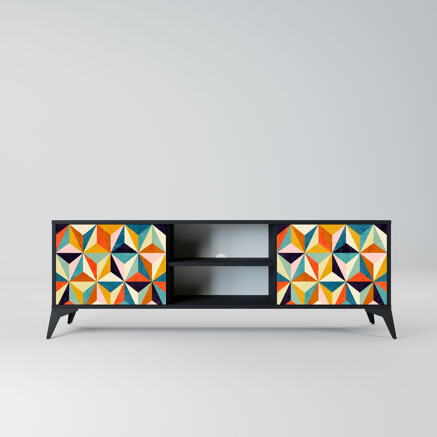 TESSELATE TREASURES 2-Door TV Stand in Black Finish