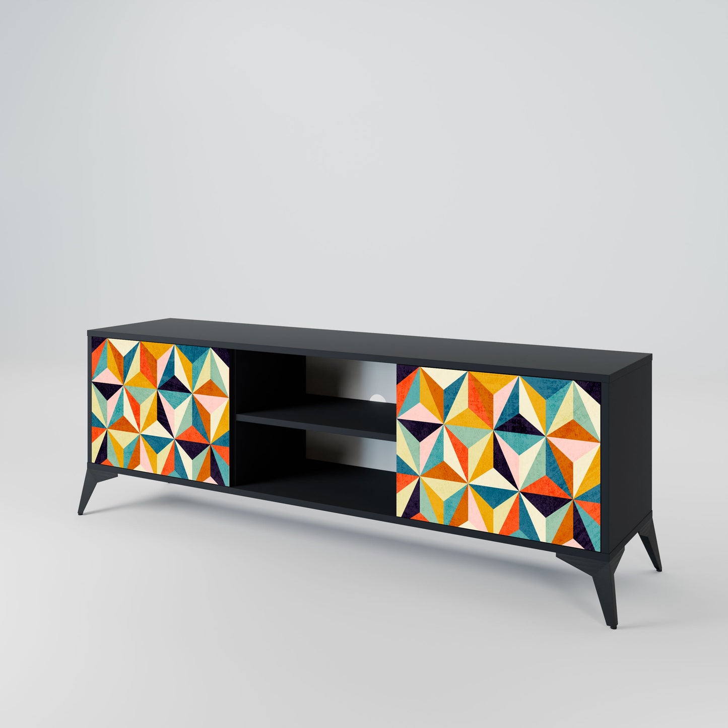 TESSELATE TREASURES 2-Door TV Stand in Black Finish