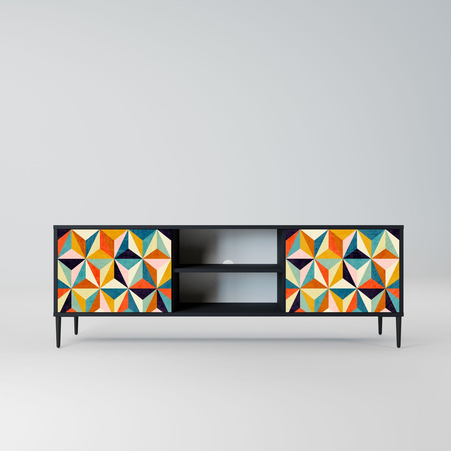 TESSELATE TREASURES 2-Door TV Stand in Black Finish