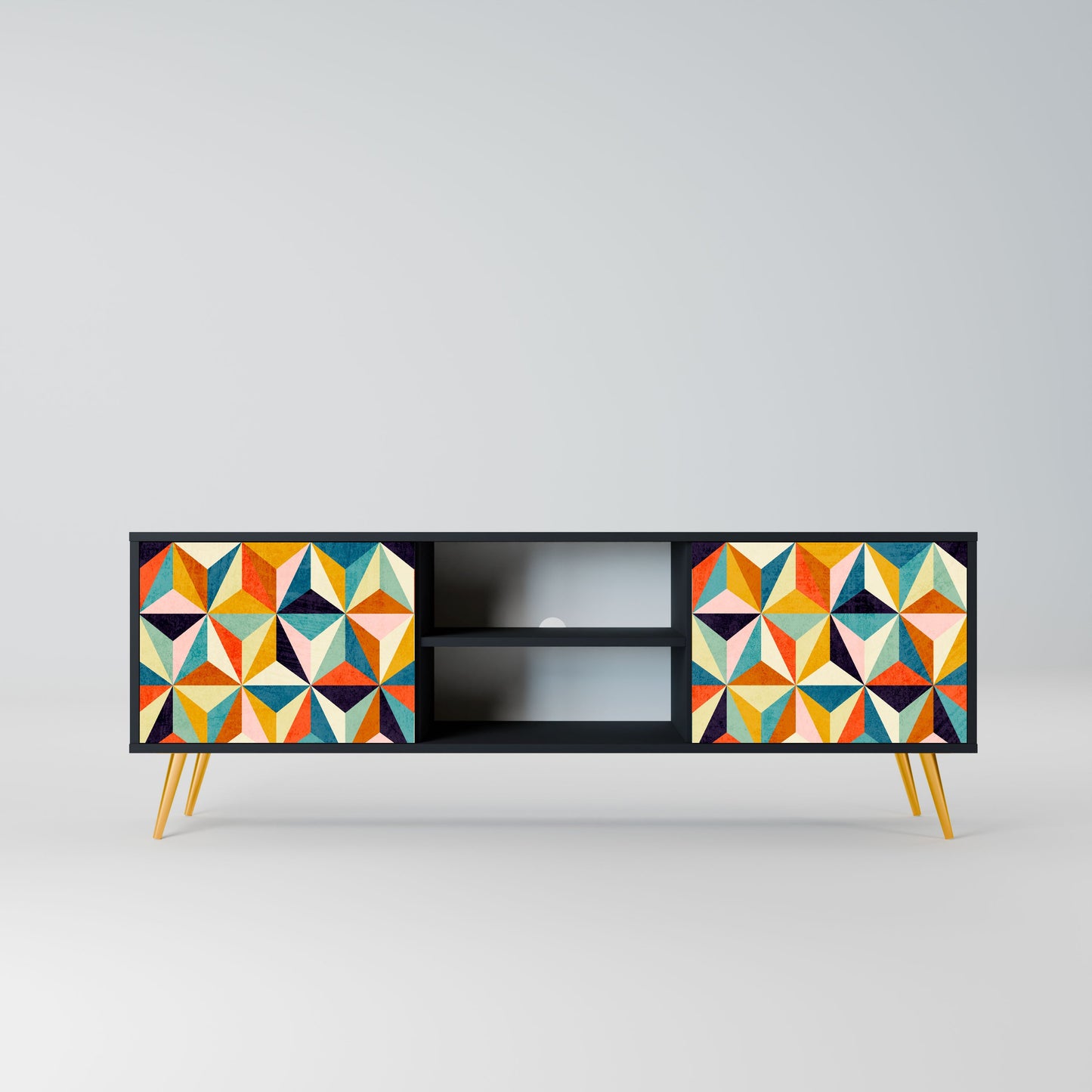 TESSELATE TREASURES 2-Door TV Stand in Black Finish