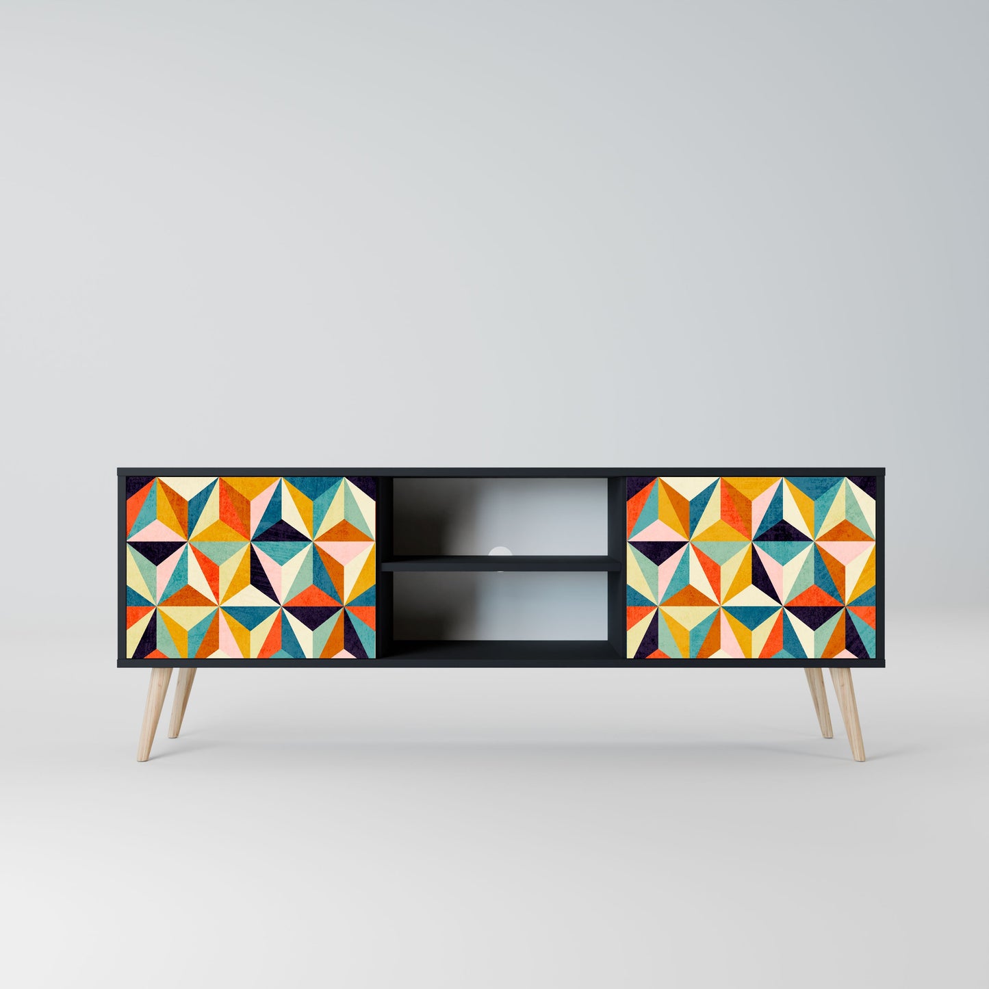 TESSELATE TREASURES 2-Door TV Stand in Black Finish
