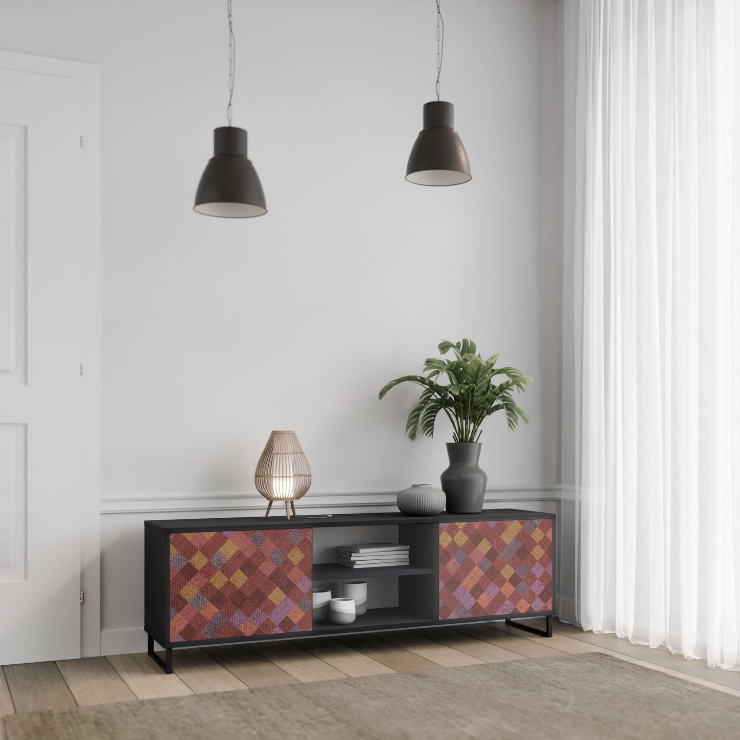 Mobile TV a 2 ante PAINTED SQUARES in finitura nera