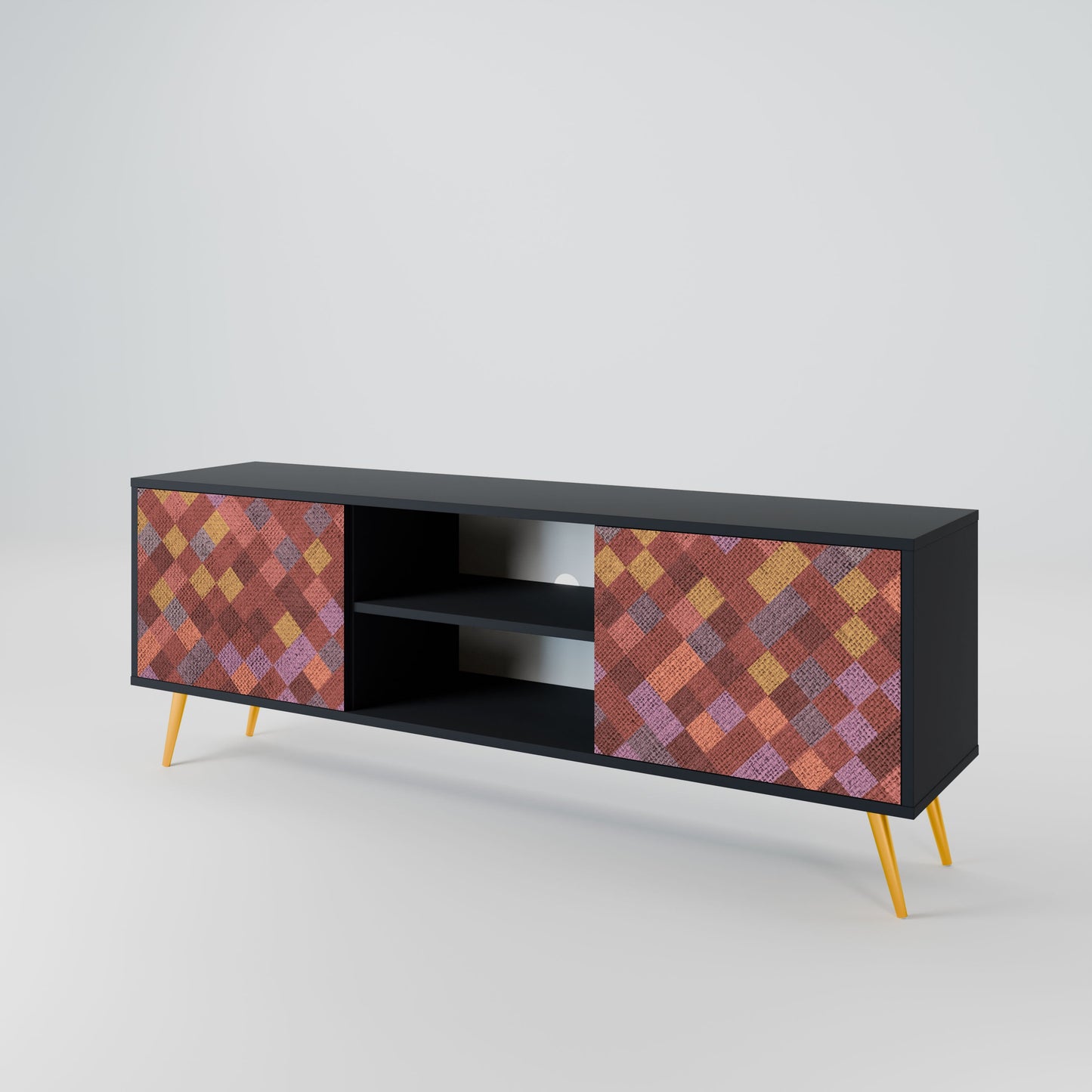 Mobile TV a 2 ante PAINTED SQUARES in finitura nera