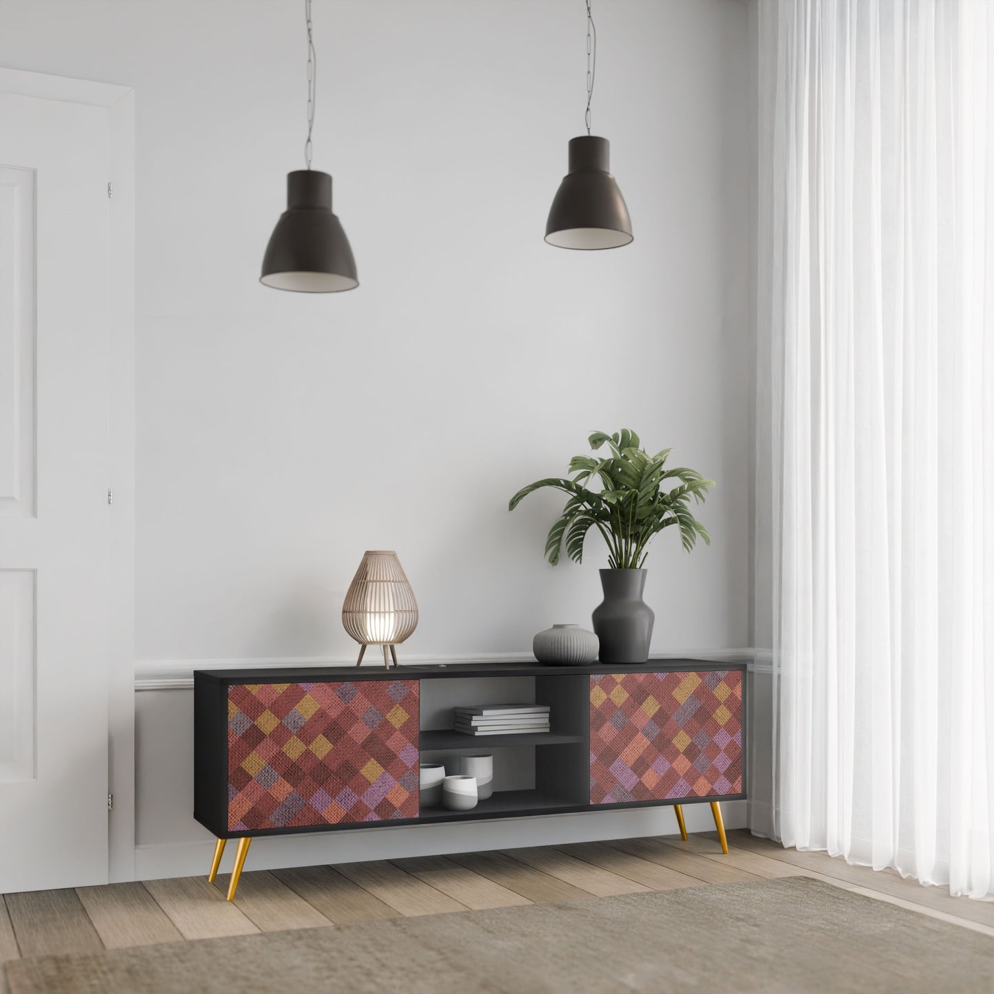 Mobile TV a 2 ante PAINTED SQUARES in finitura nera