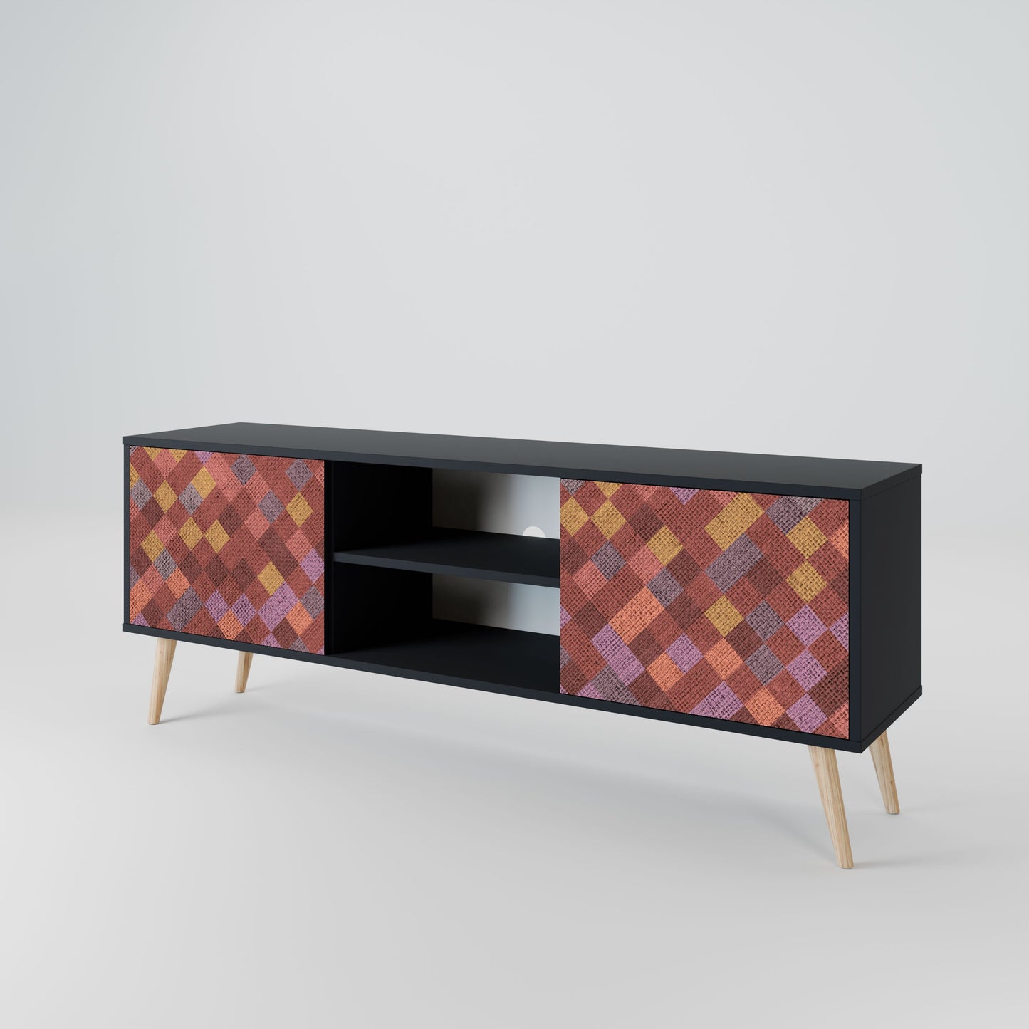 Mobile TV a 2 ante PAINTED SQUARES in finitura nera