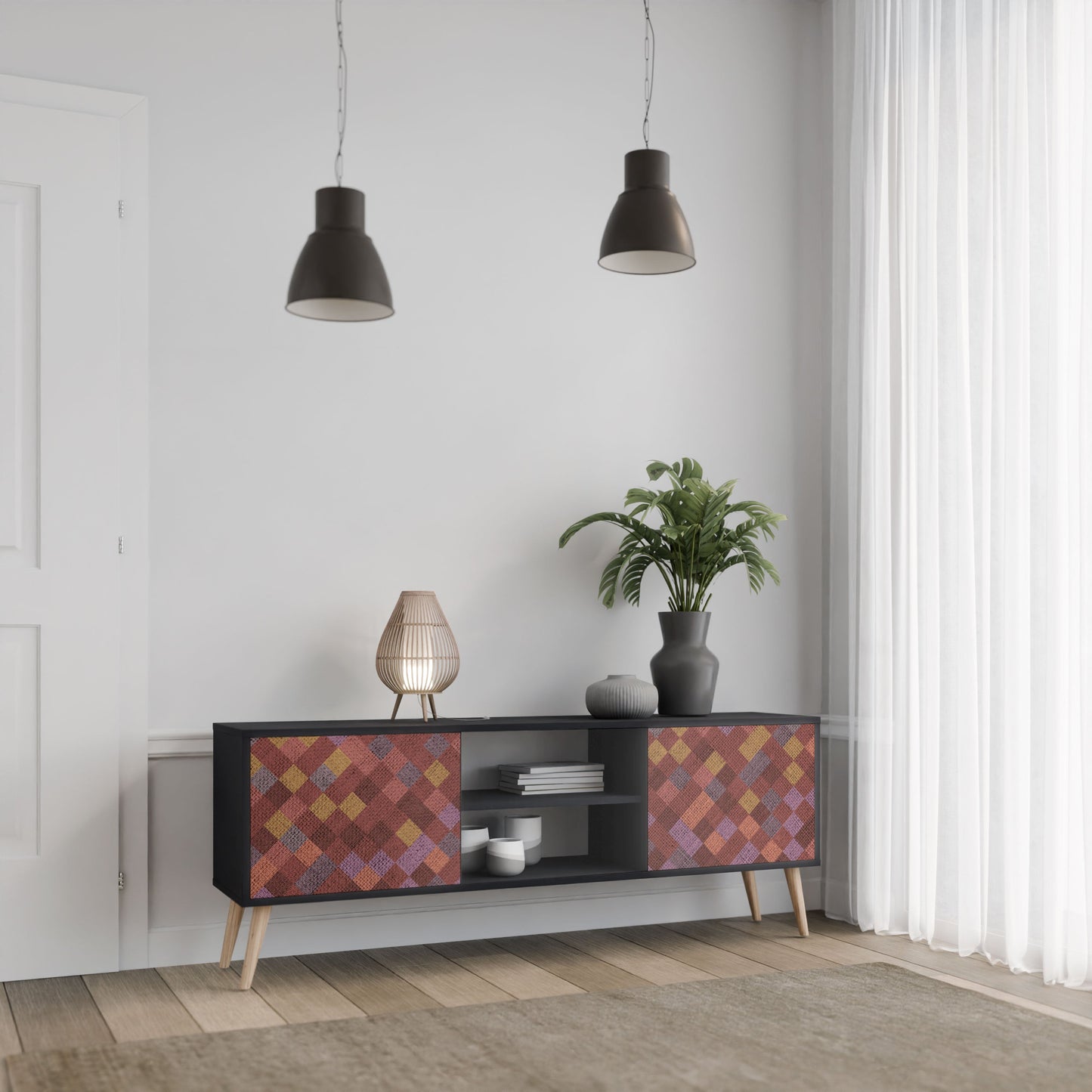 Mobile TV a 2 ante PAINTED SQUARES in finitura nera
