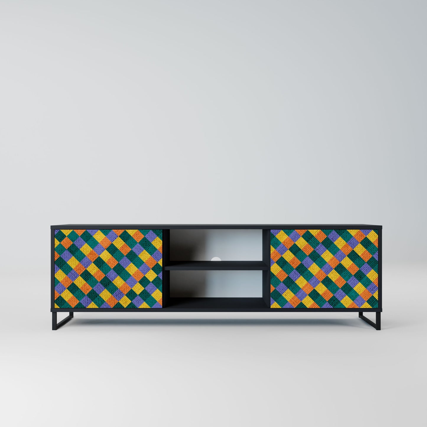 PAINTED SQUARES MIX 2-Door TV Stand in Black Finish