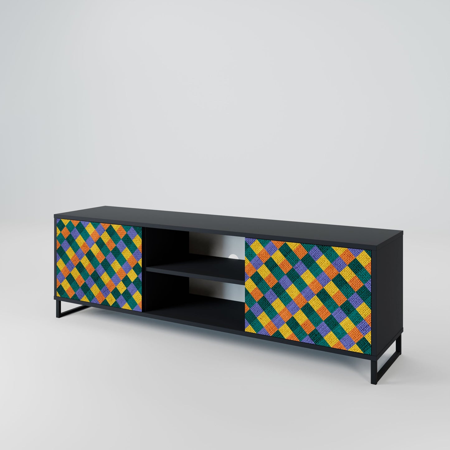 PAINTED SQUARES MIX 2-Door TV Stand in Black Finish